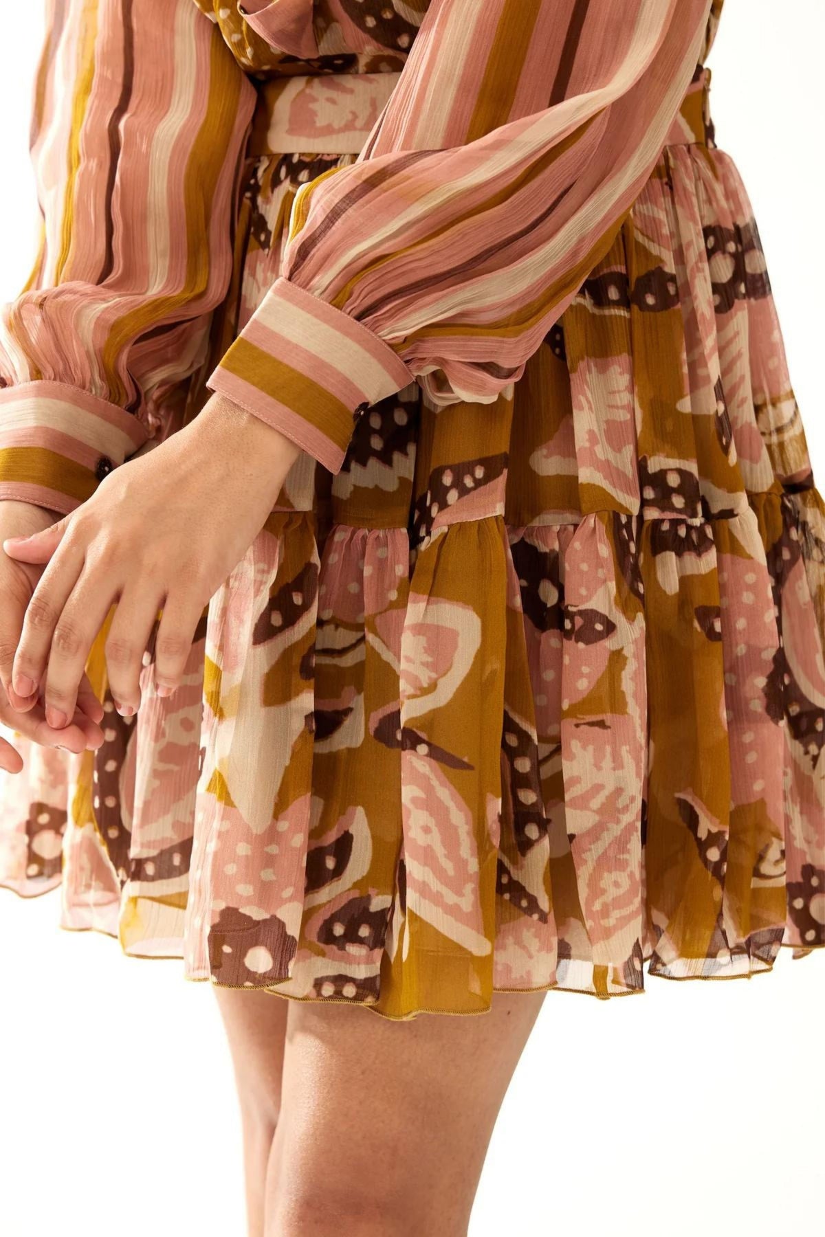 Mustard And Pink Floral Skirt