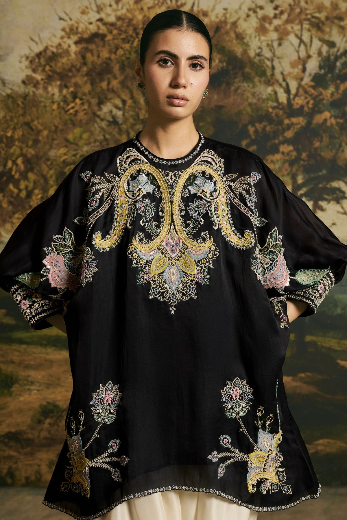 Black Applique Tunic Set