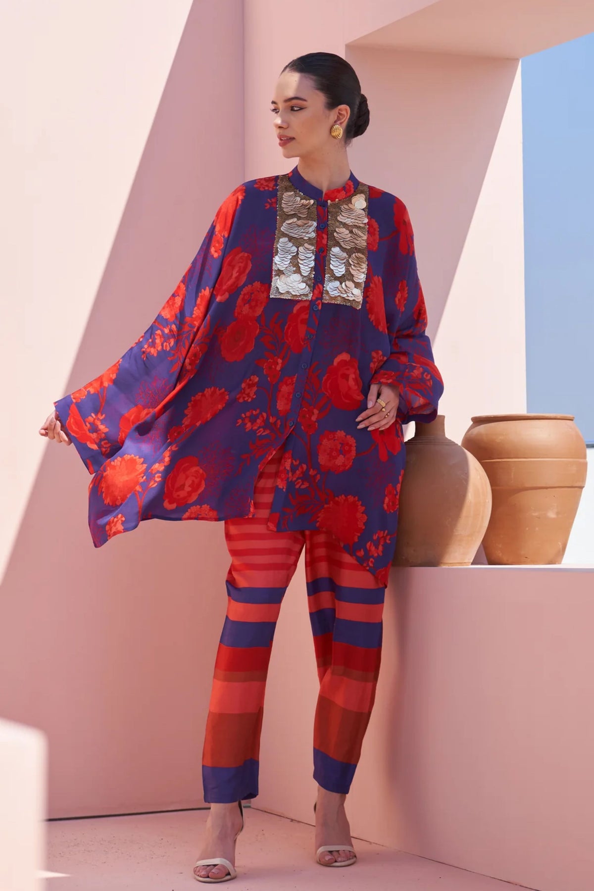 Blue &amp; Red Moroccan Coin Yoke Co-ord Set