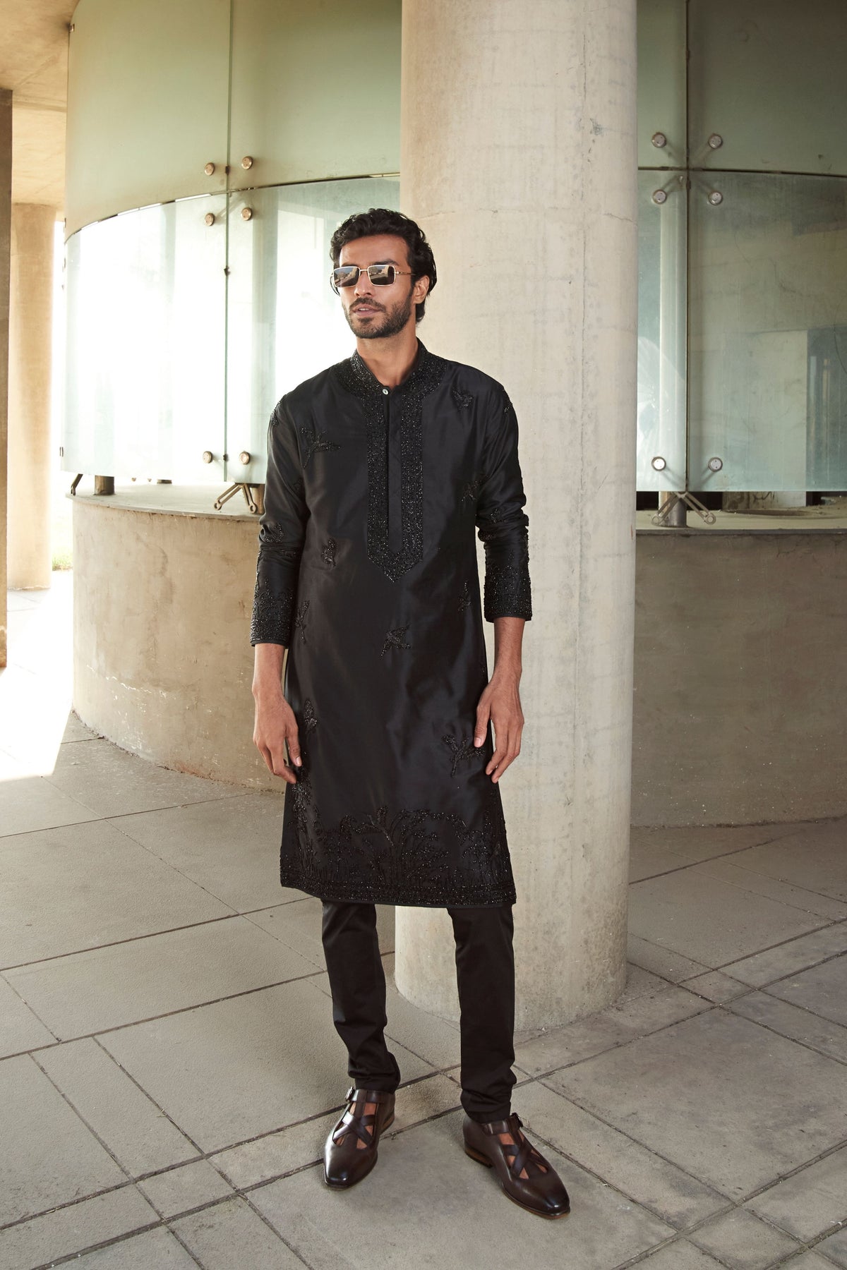 Black Flying Bird Kurta
