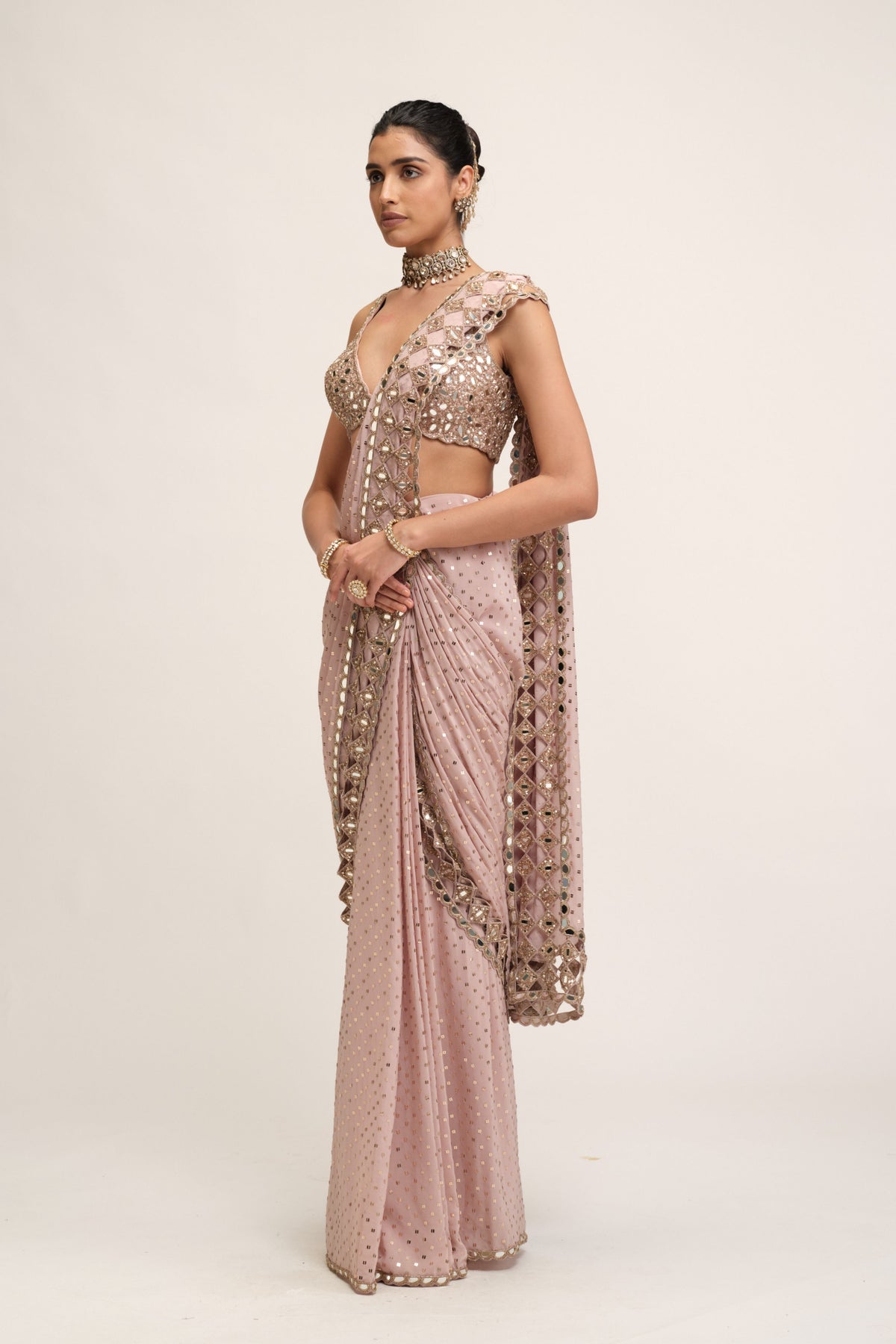 Ash Draped Saree Set