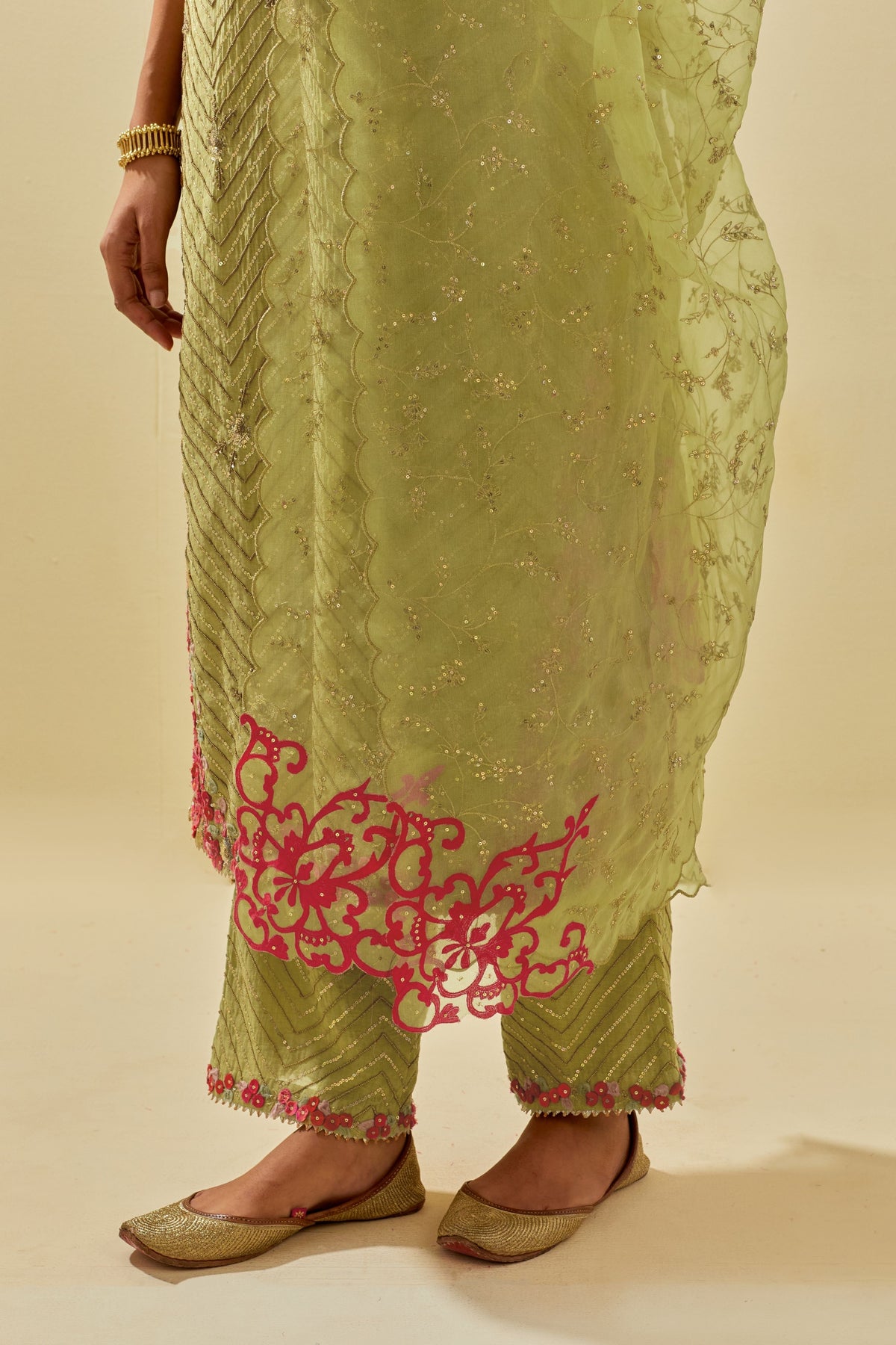 Green Tissue Chanderi Kurta Set