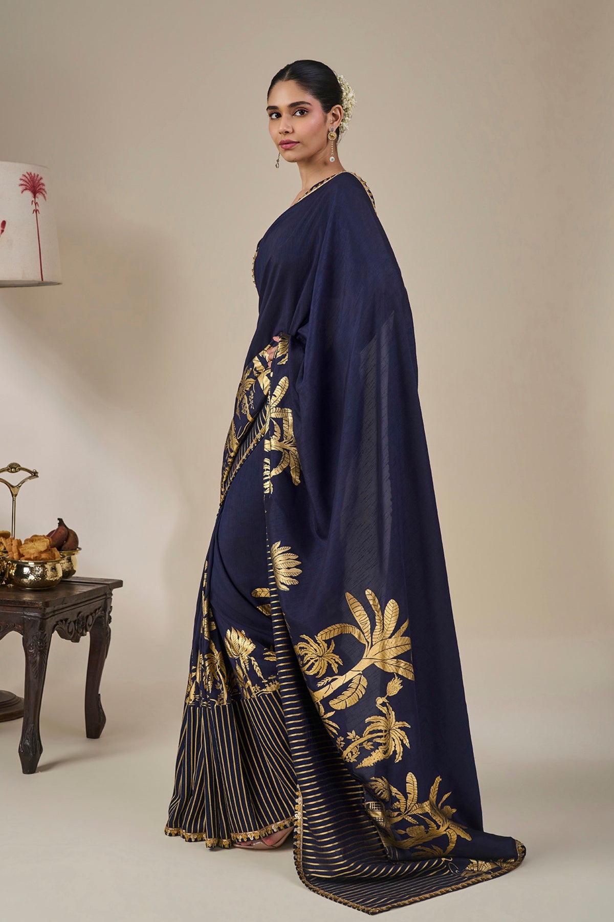 Blue Backwater Postcard Stripe Saree