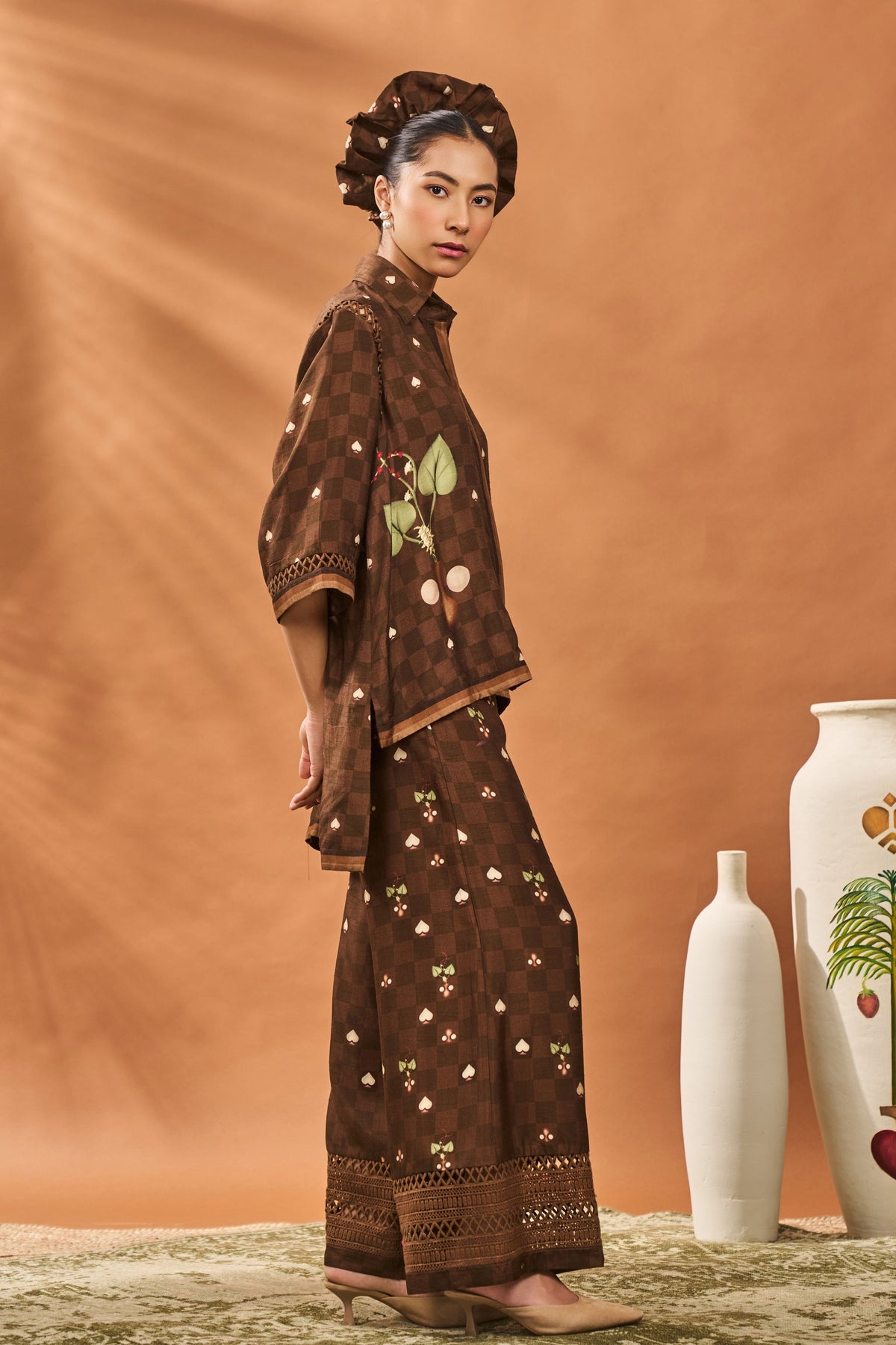 Brown Checkers Bloom Co-ord Set