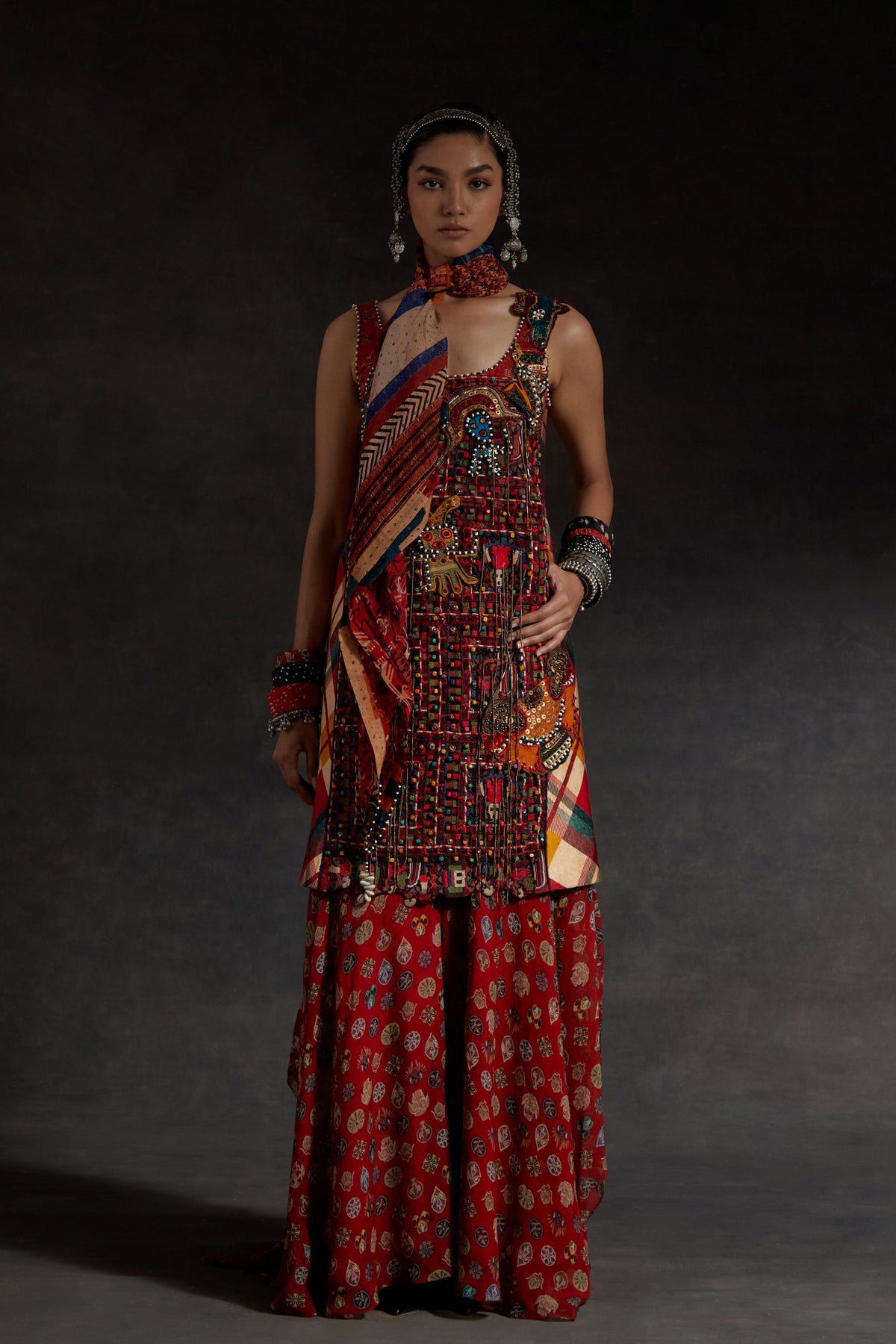Mehru Skirt Set With Scarf