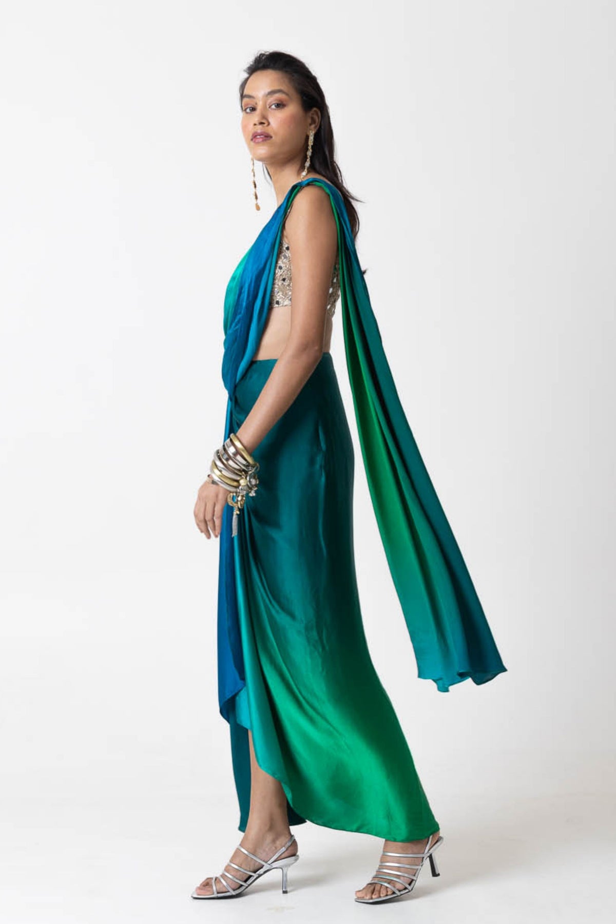 Sky Lights Drape Saree Set