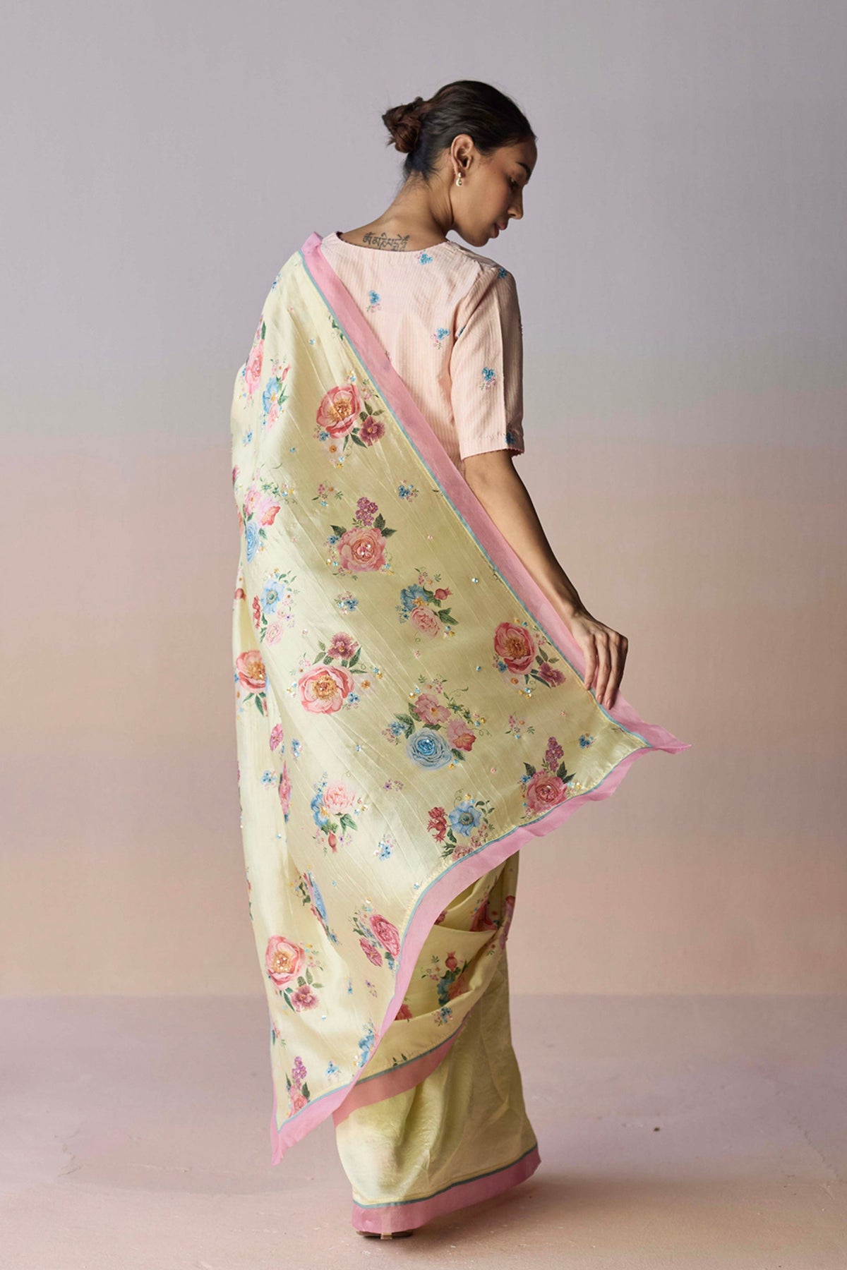 Kindred Petals Yellow Saree