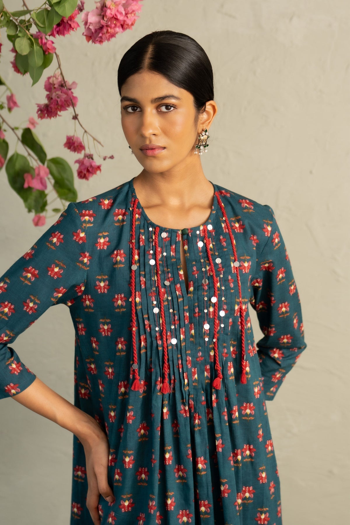 Teal Pintuck Kurta Set