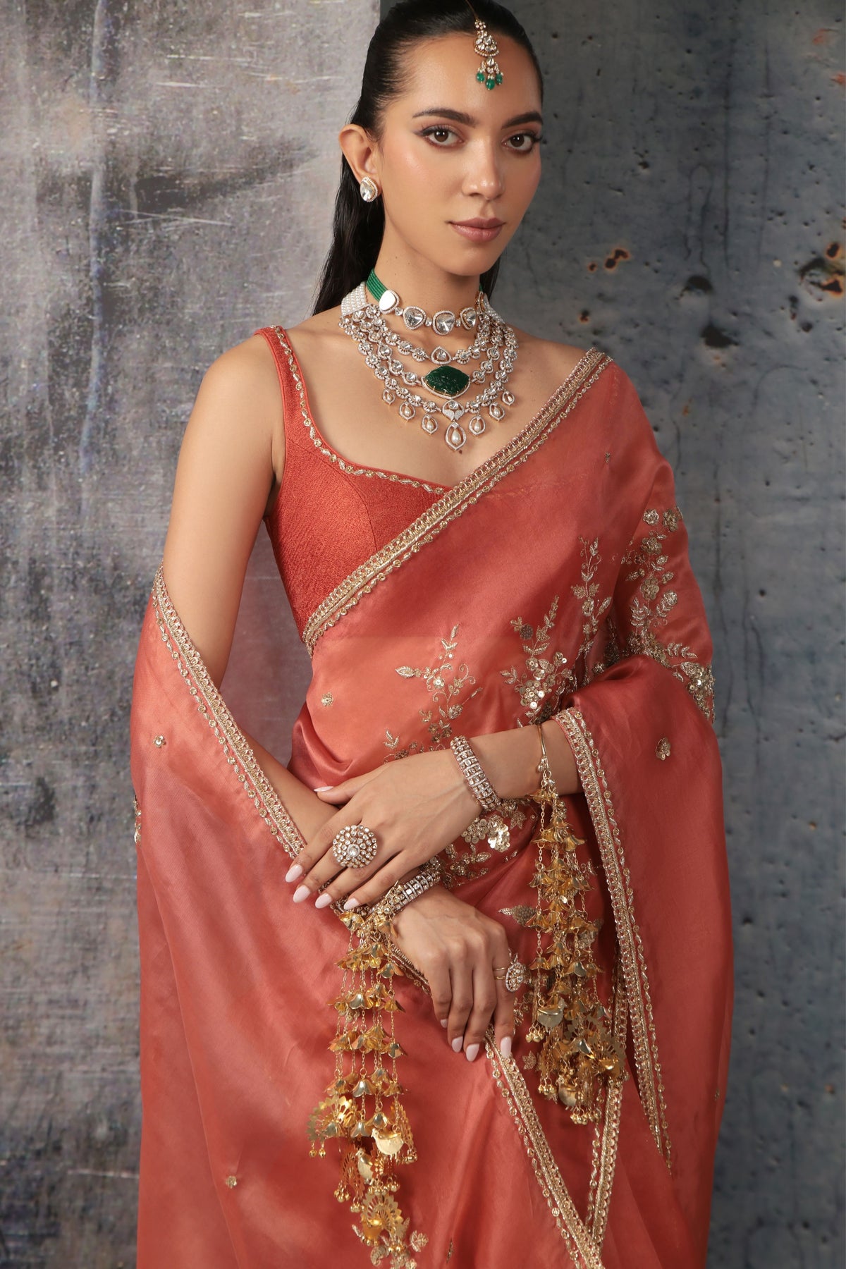 Orange Zardosi Saree Set