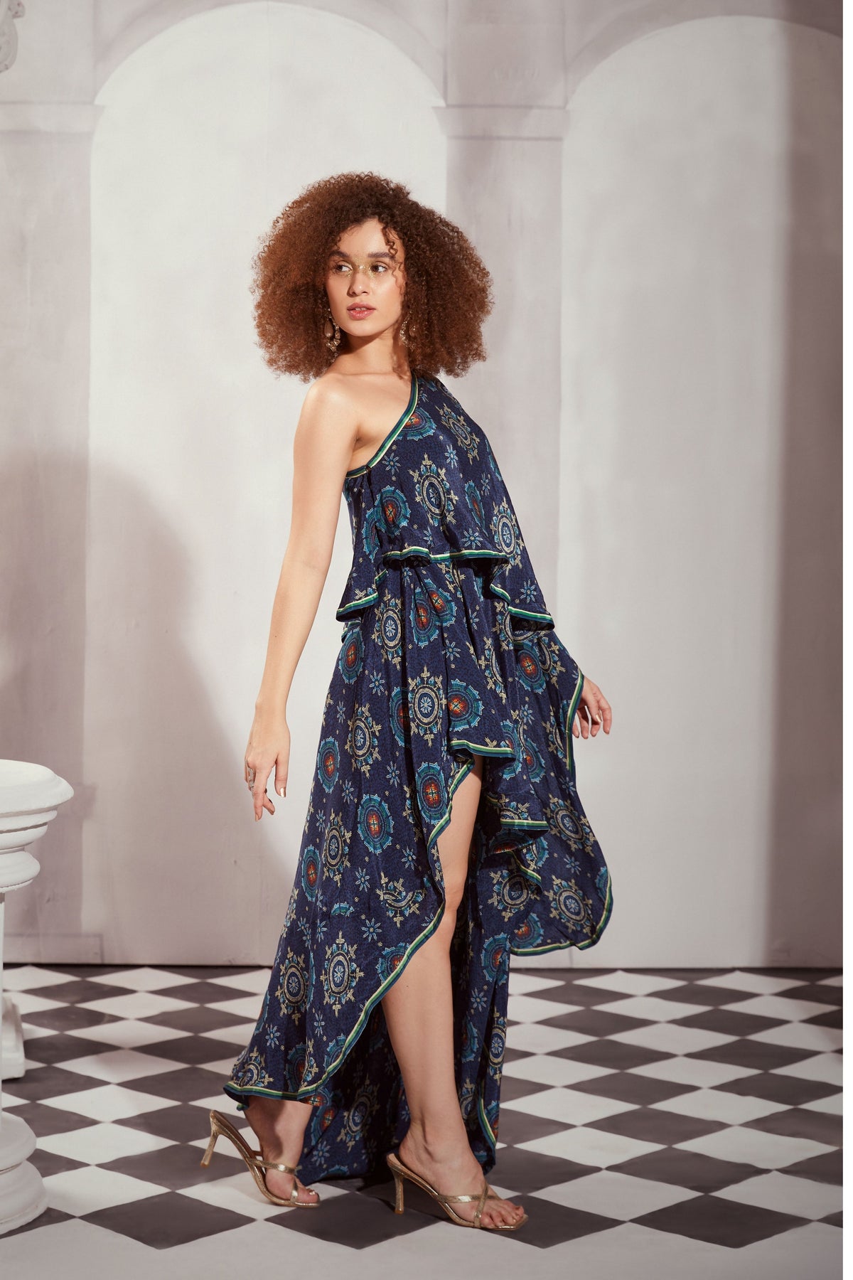 Blue Mosiac One Shoulder Dress