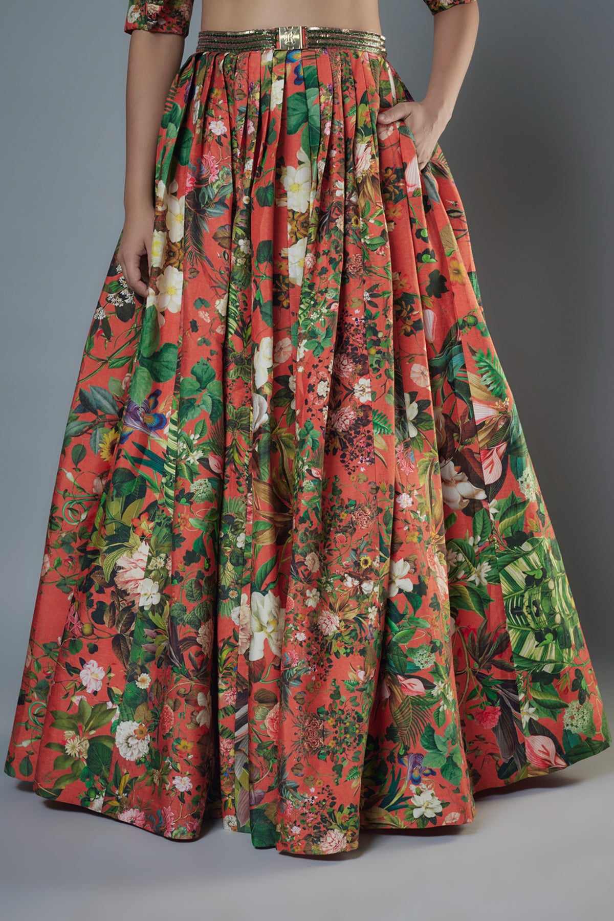 Botanical Printed Orange Lehenga Set