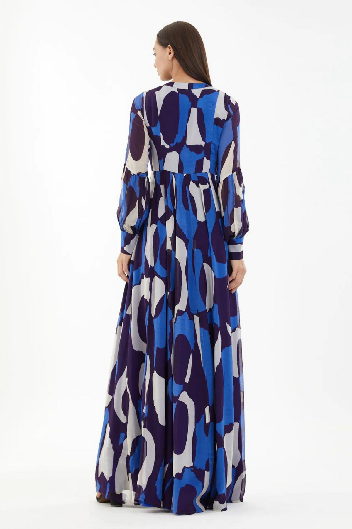 Blue And White Abstract Long Shirt Dress