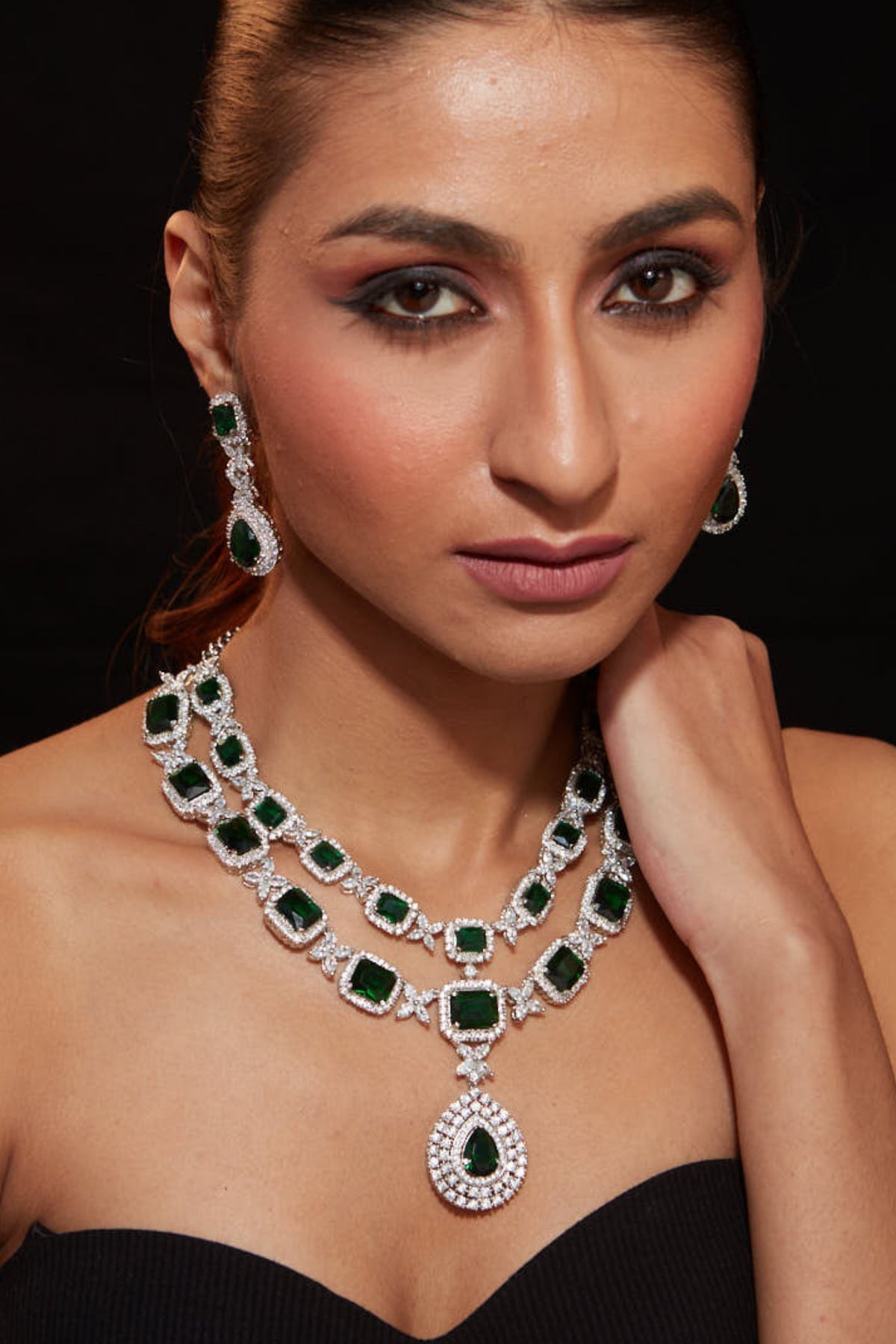 Silver Plated Green Emerald Zircon Necklace Set