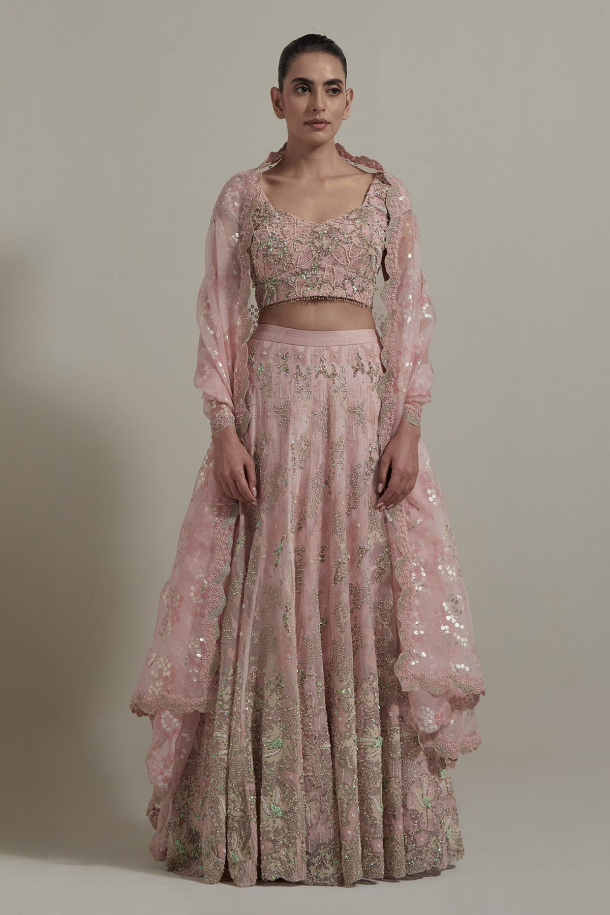 Pink Embroidered Lehenga Set