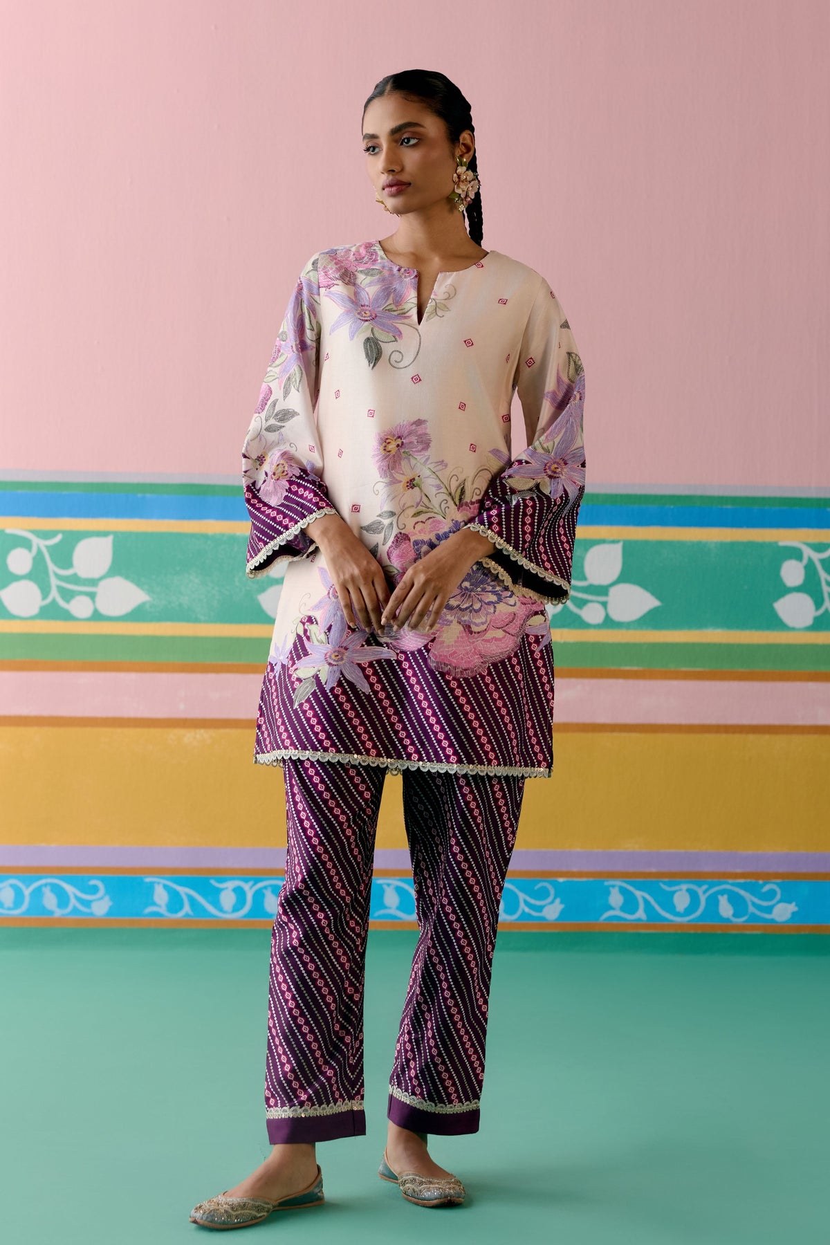 Purple Ikkat Sharara Set