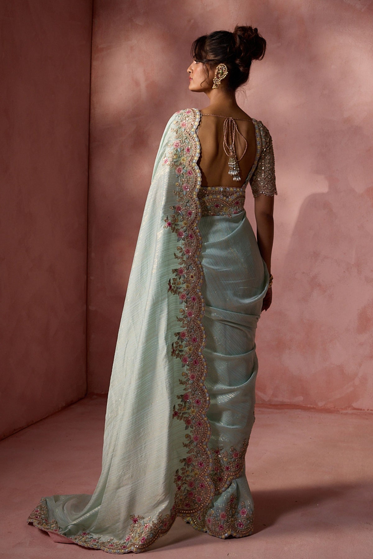 Aqua Georgette Saree Set