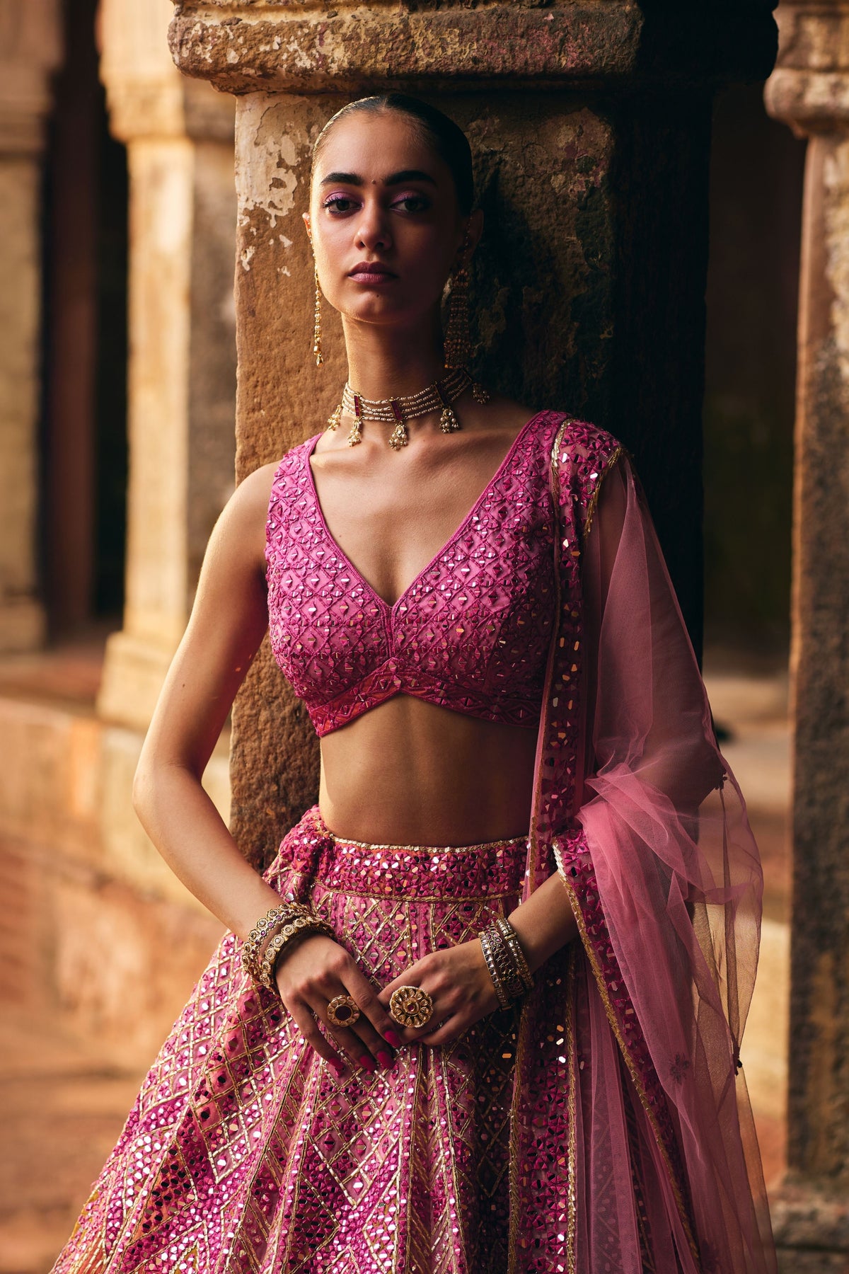 Pink Organza Lehenga Set