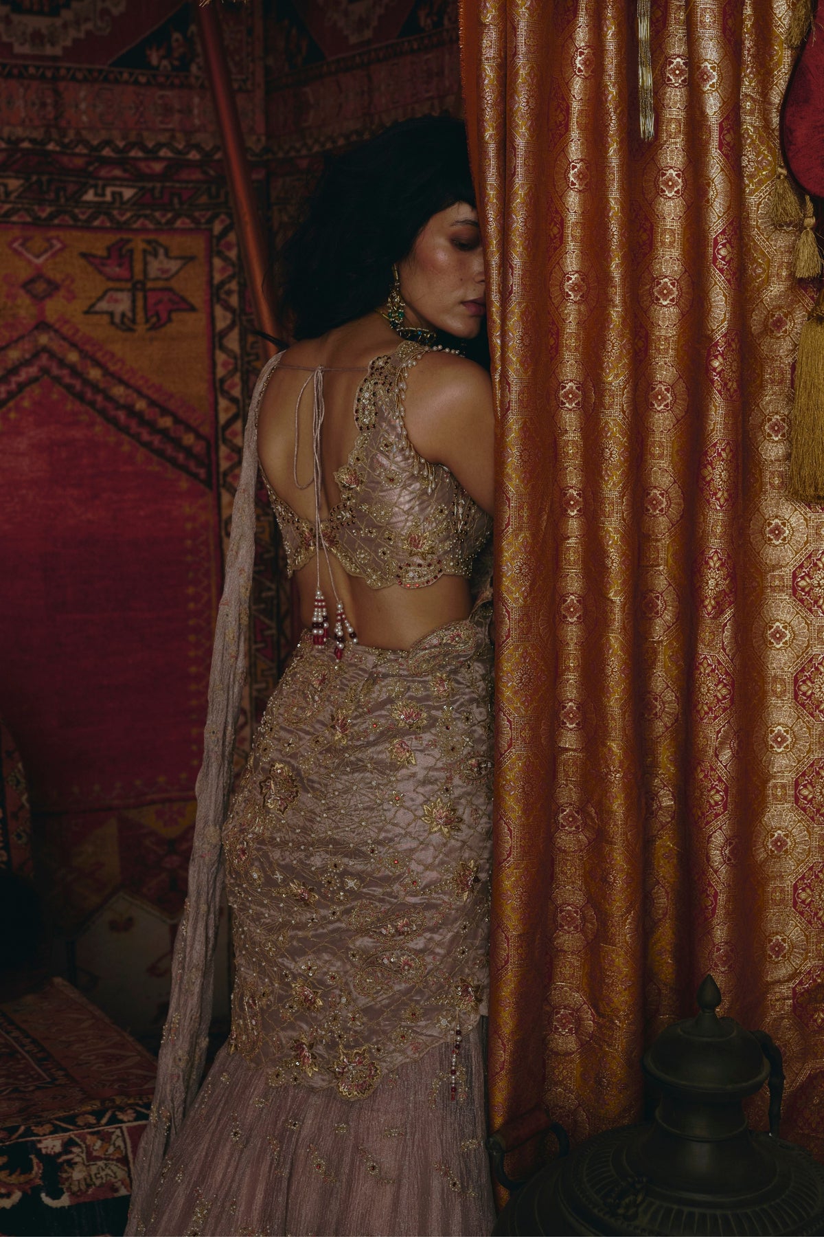 Rose Gold Drape Saree Set