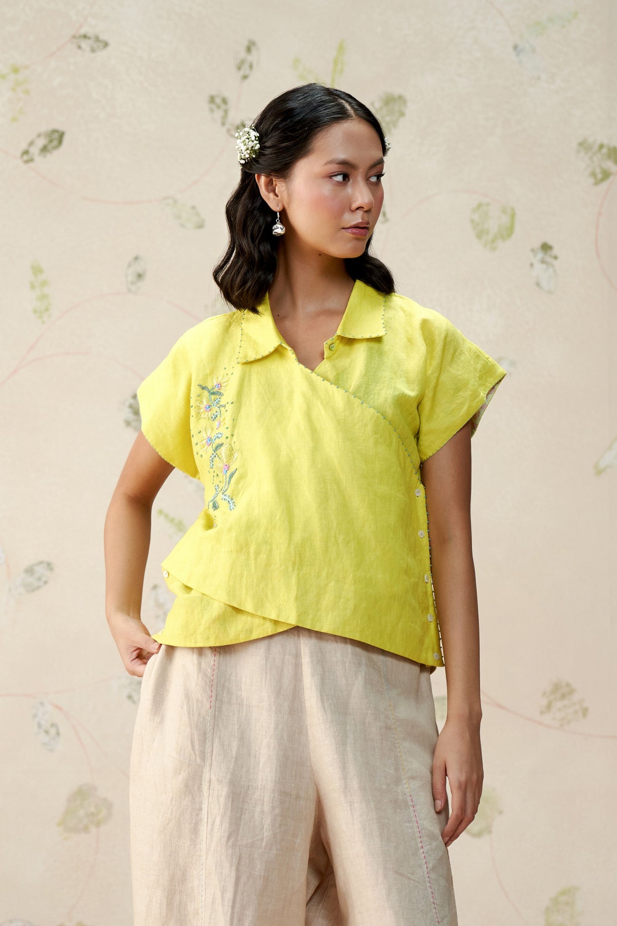 Adele Yellow Wrapover Shirt