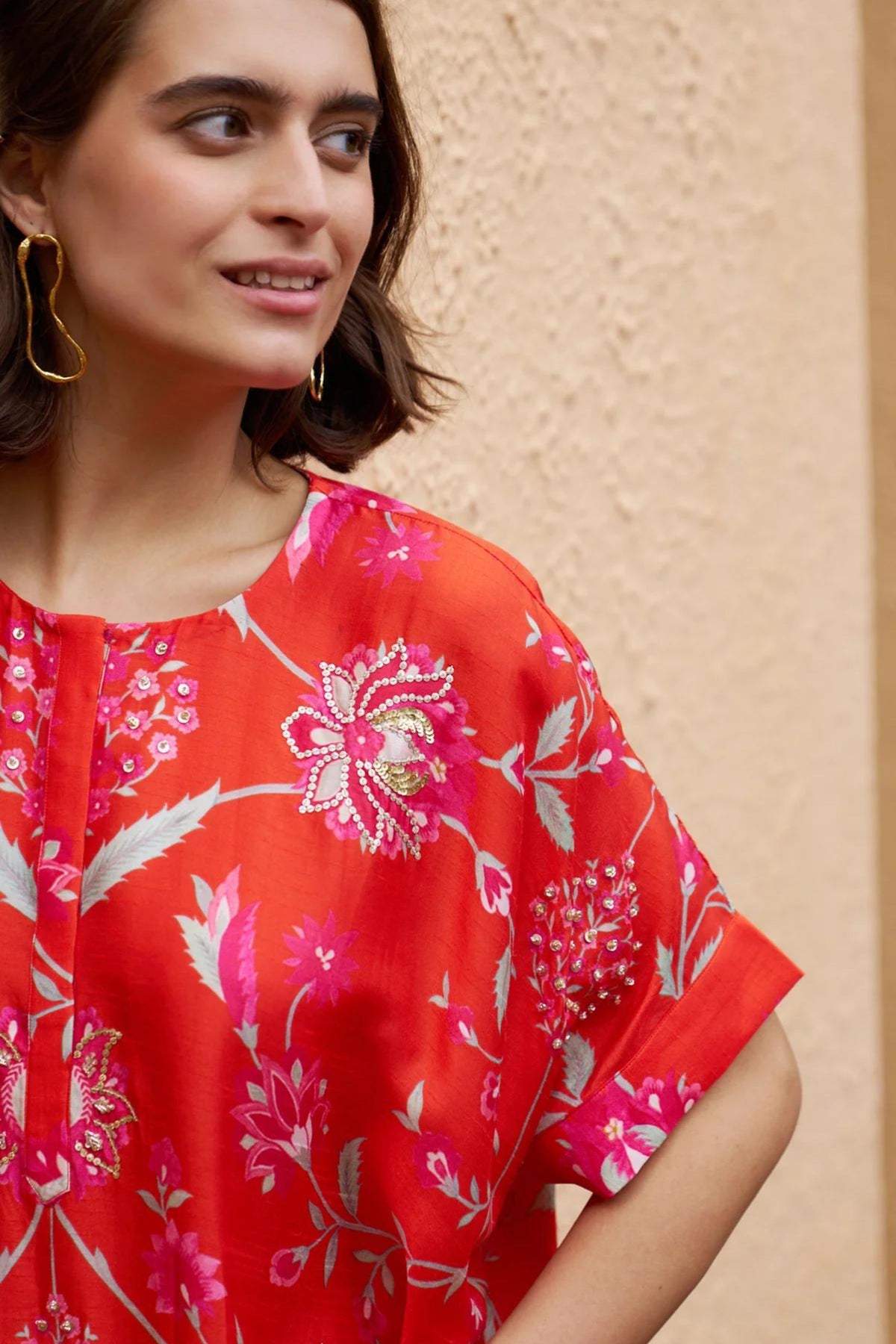 Coral Oversized Tunic Set