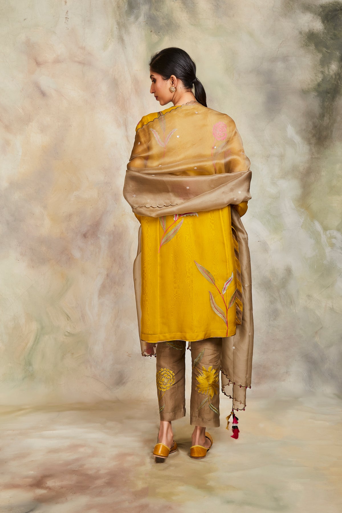 Mustard floral kurta set