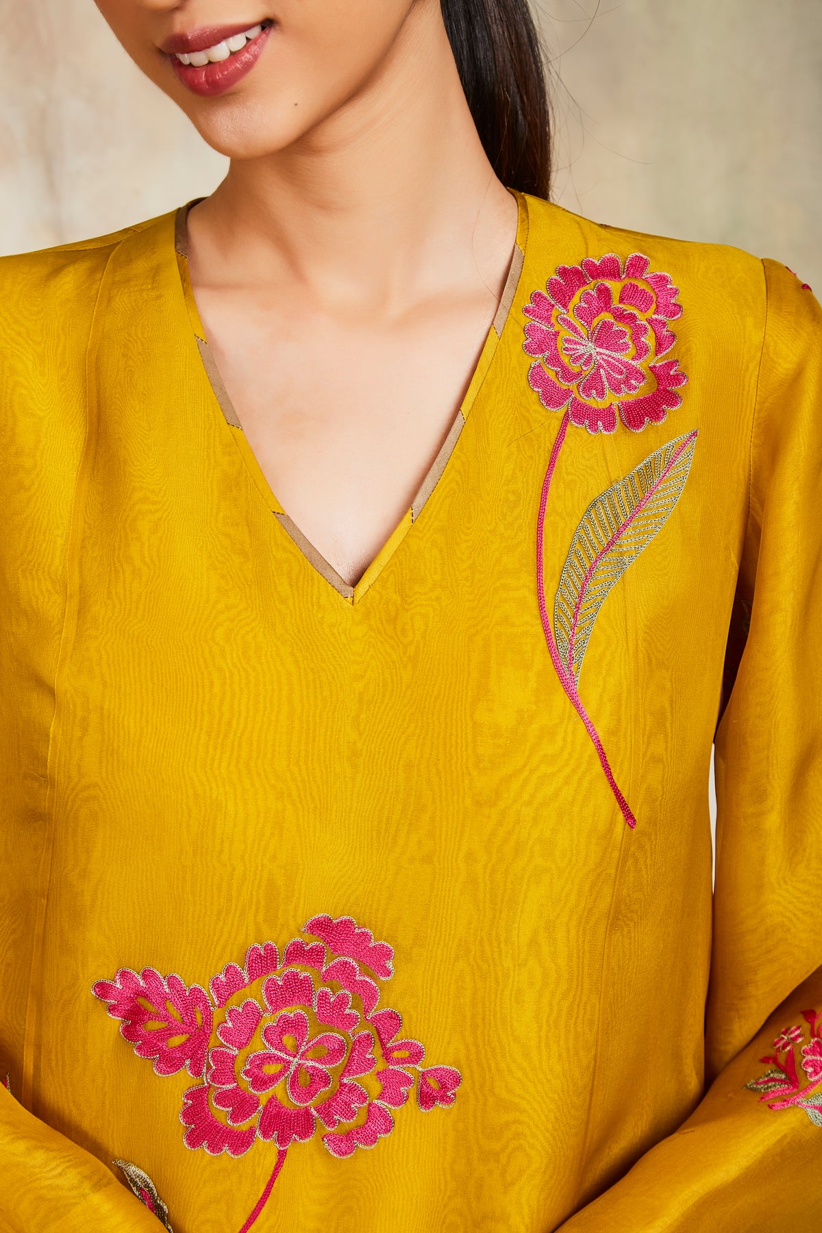 Mustard floral kurta set