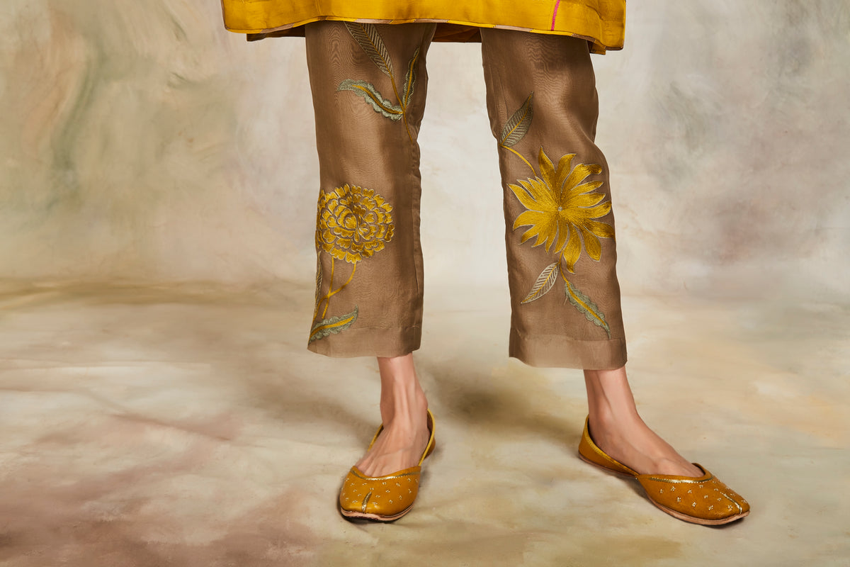 Mustard floral kurta set