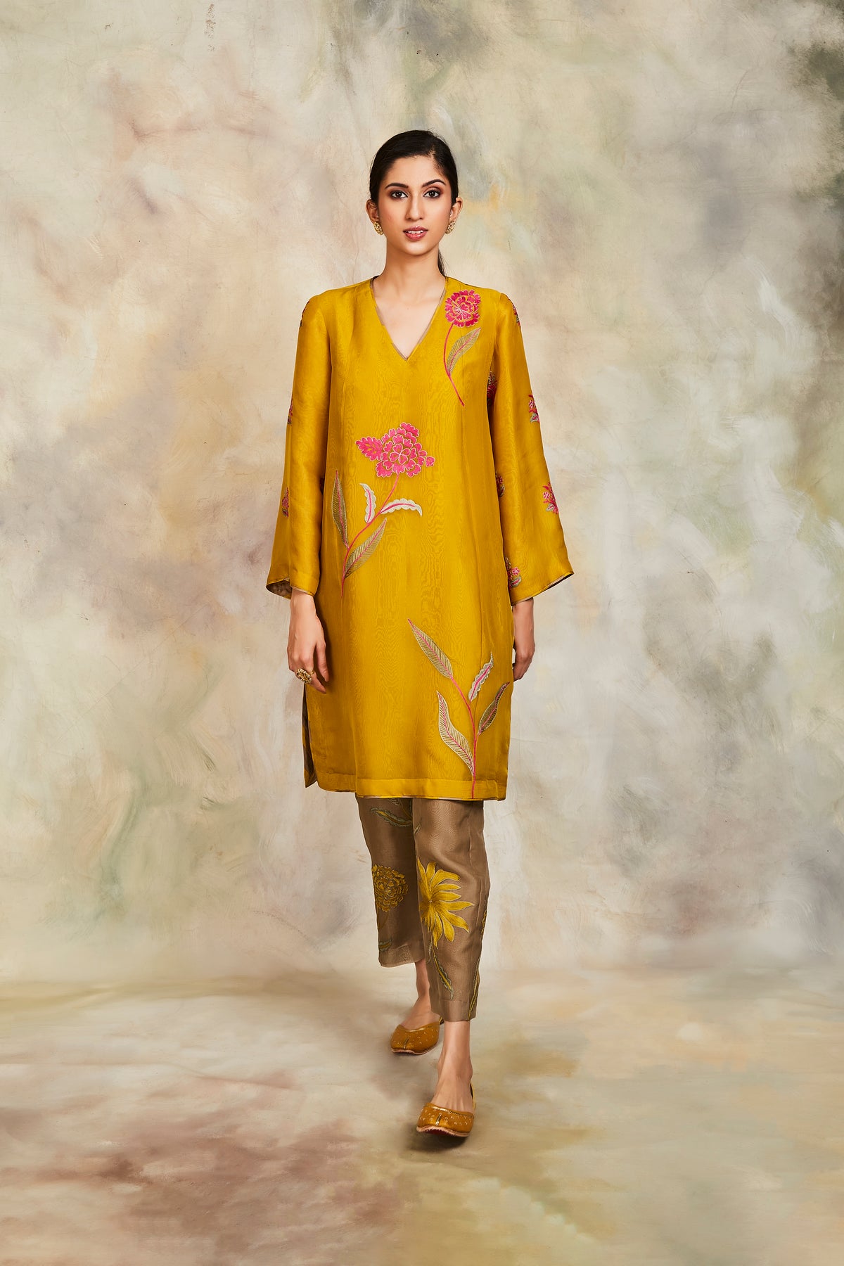 Mustard floral kurta set