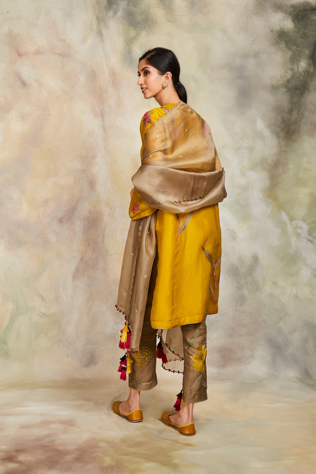 Mustard floral kurta set