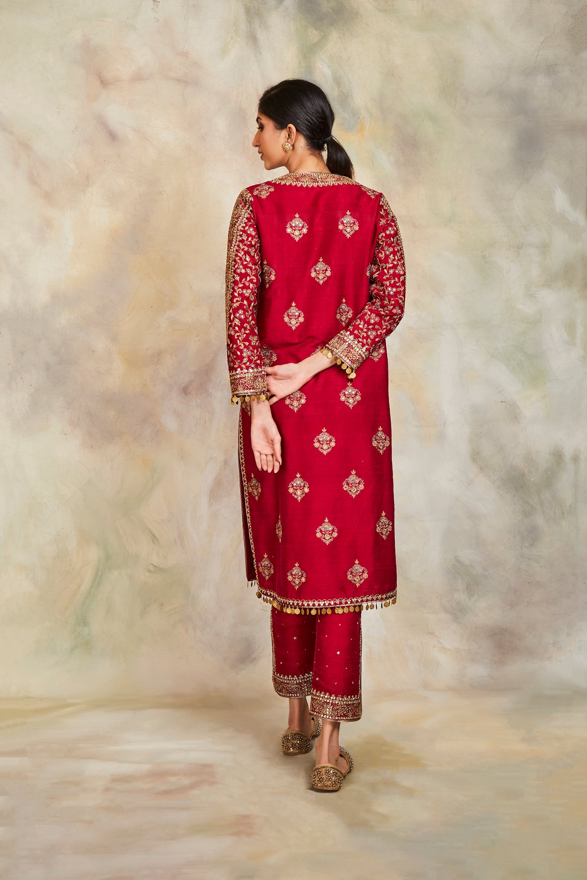 Maroon zardozi motifs kurta set