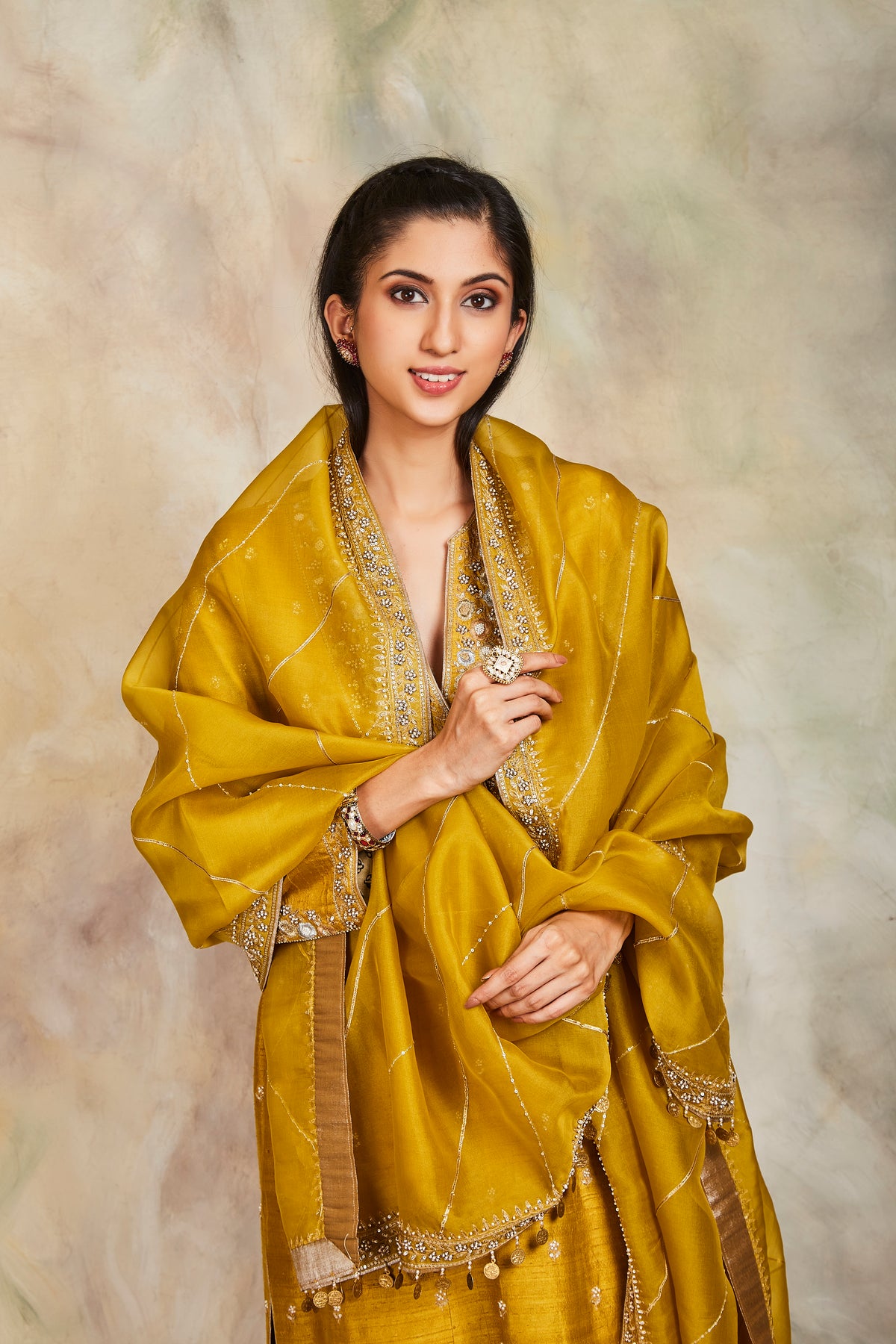 Mustard sequin kurta set