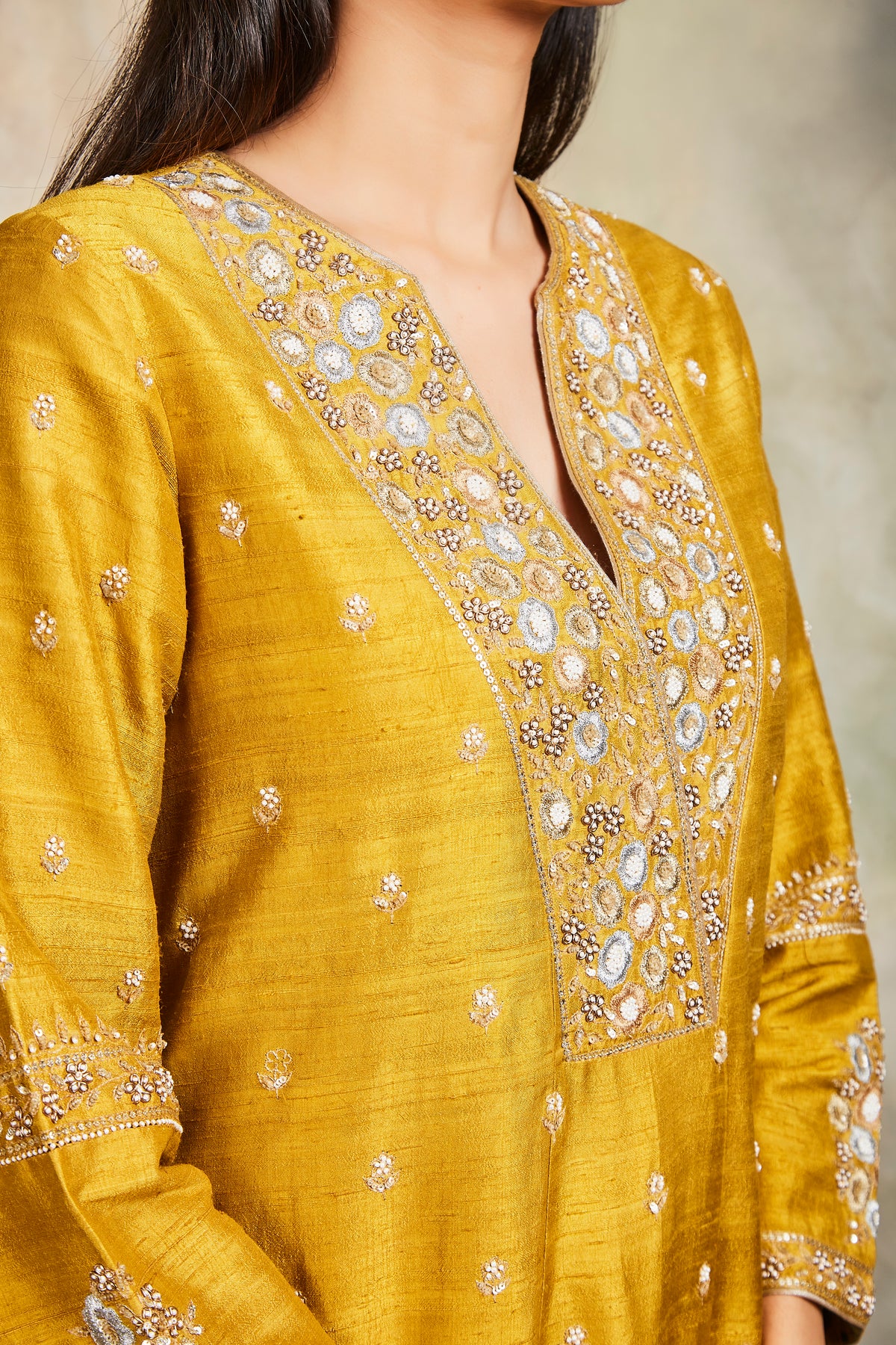 Mustard sequin kurta set