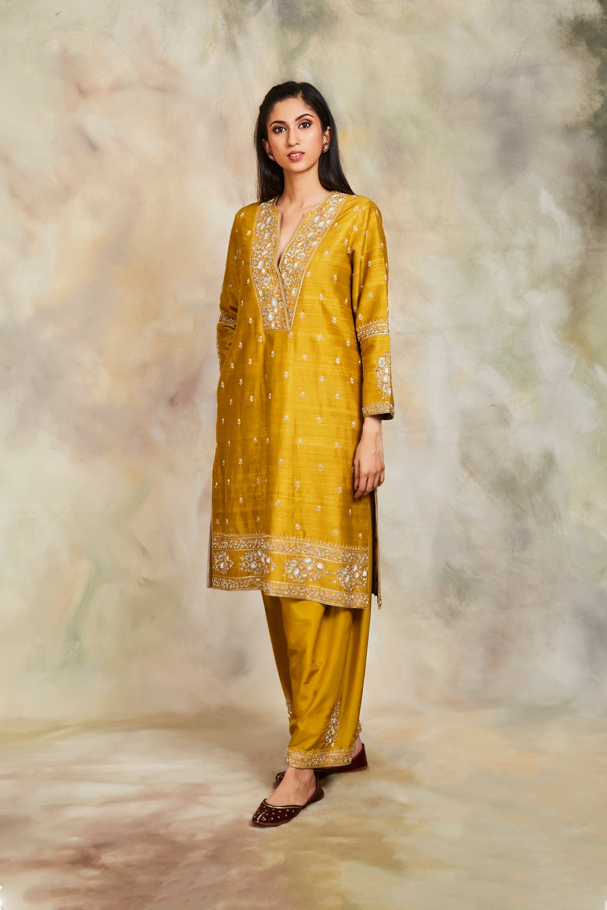 Mustard sequin kurta set