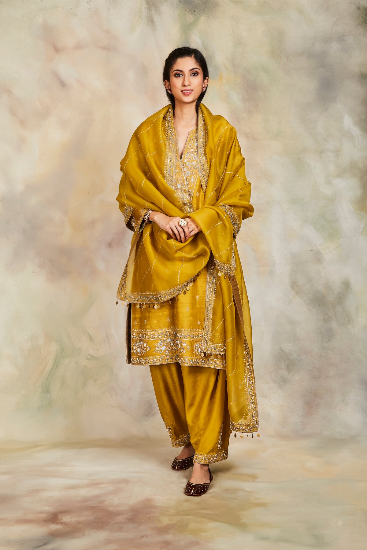 Mustard sequin kurta set