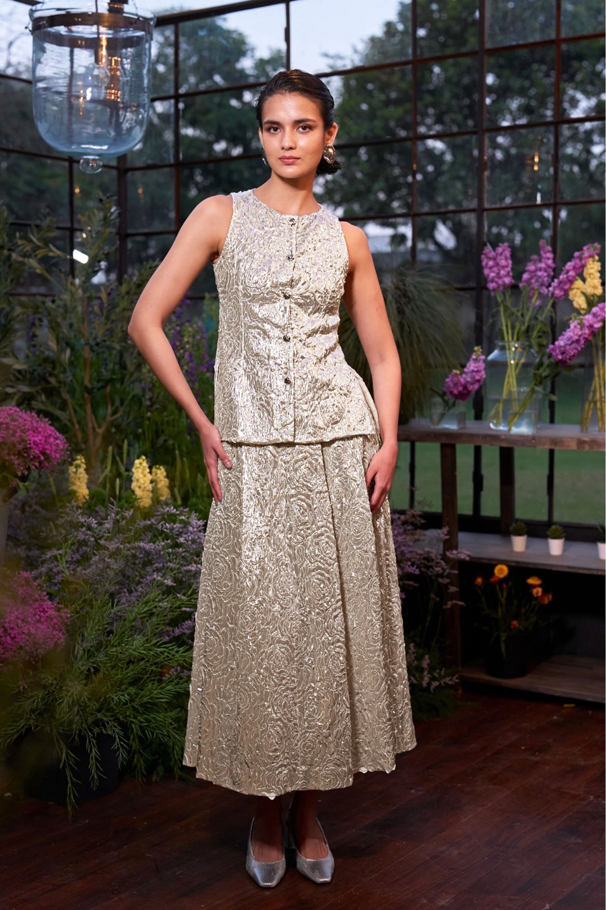 Cutwork Lamé A-line Skirt