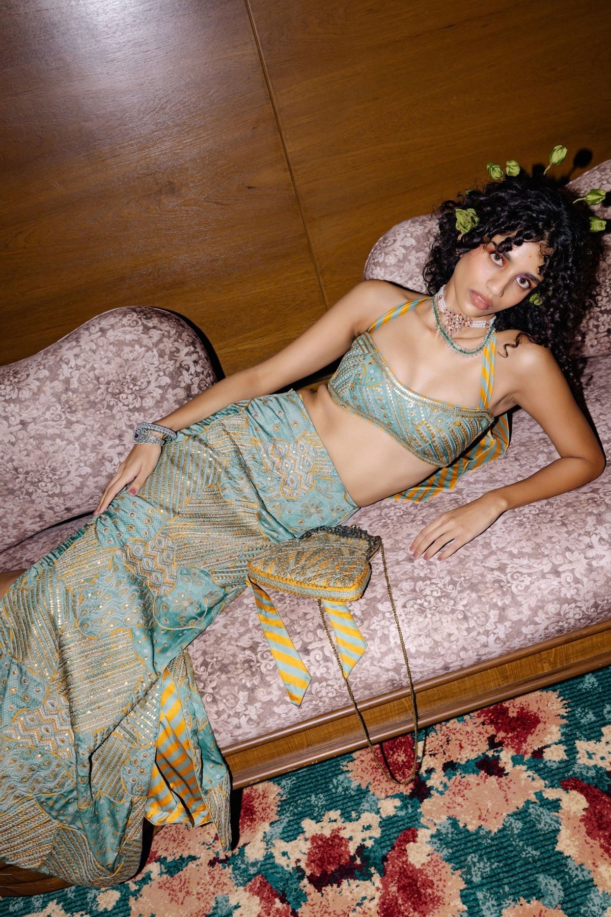 Sage Green Crop Top Skirt Set
