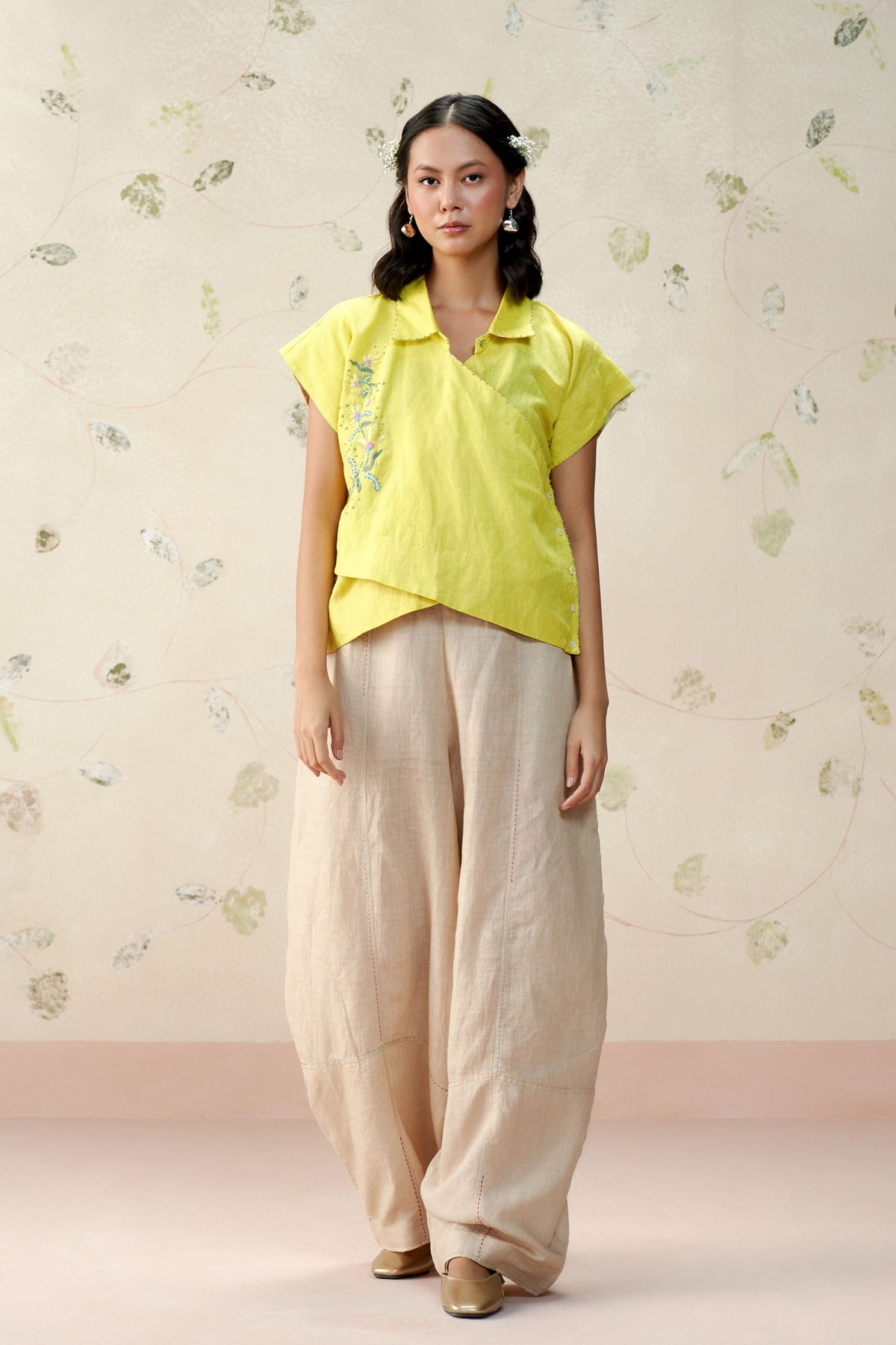 Adele Yellow Wrapover Shirt