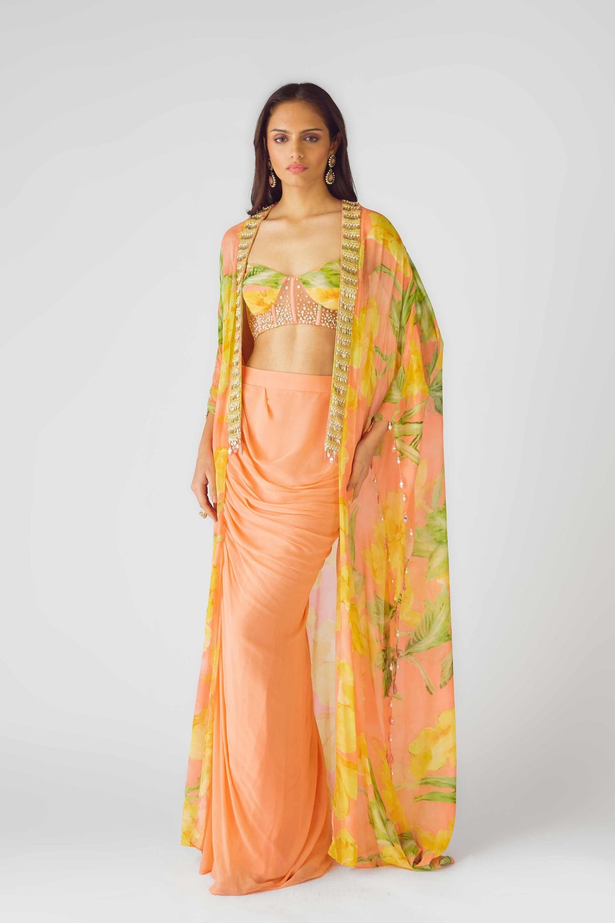 The Soft Peach Blooms Cape Set