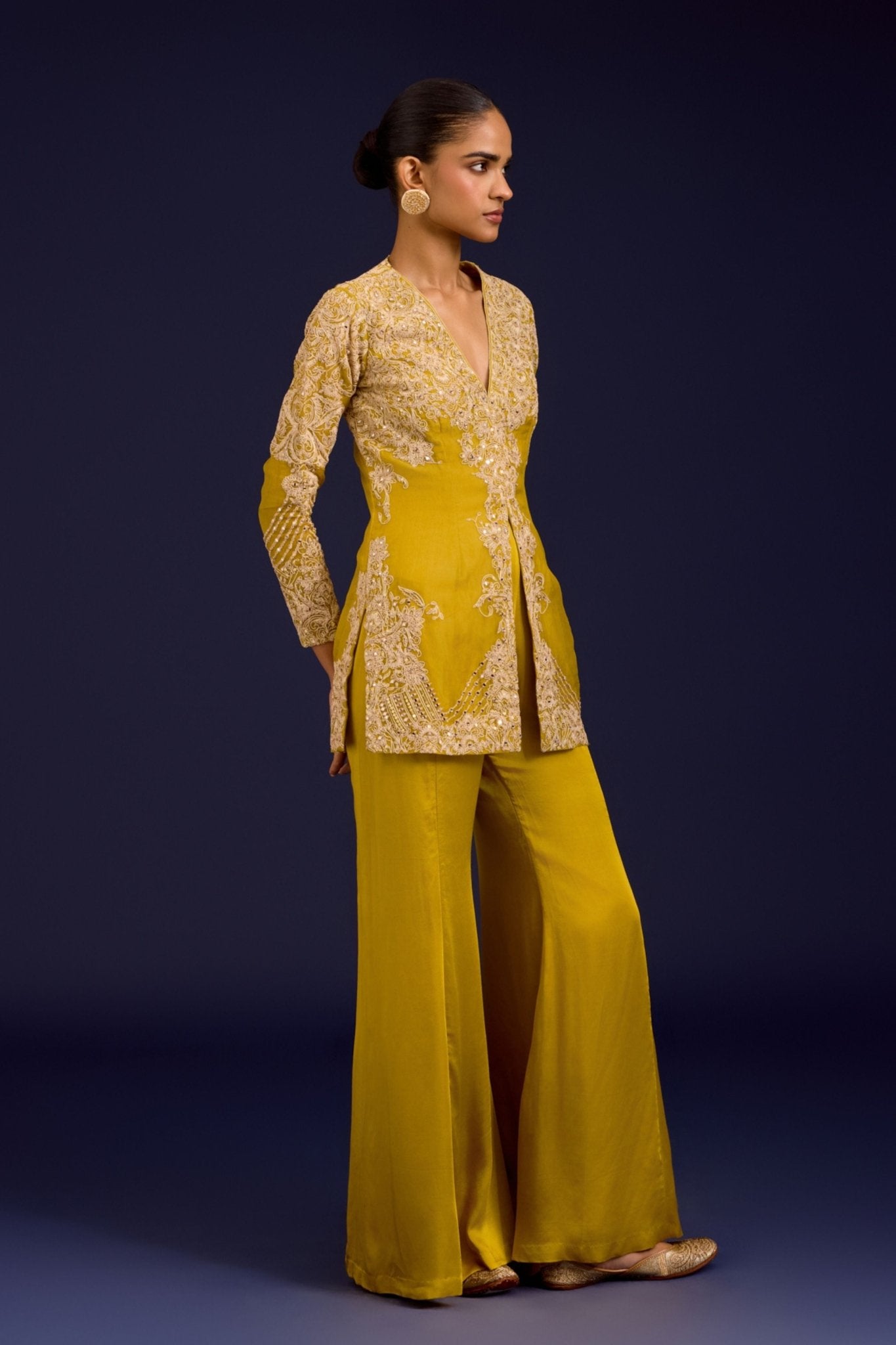 Mustard Organza Sharara Set - Devnaagri - Elahe
