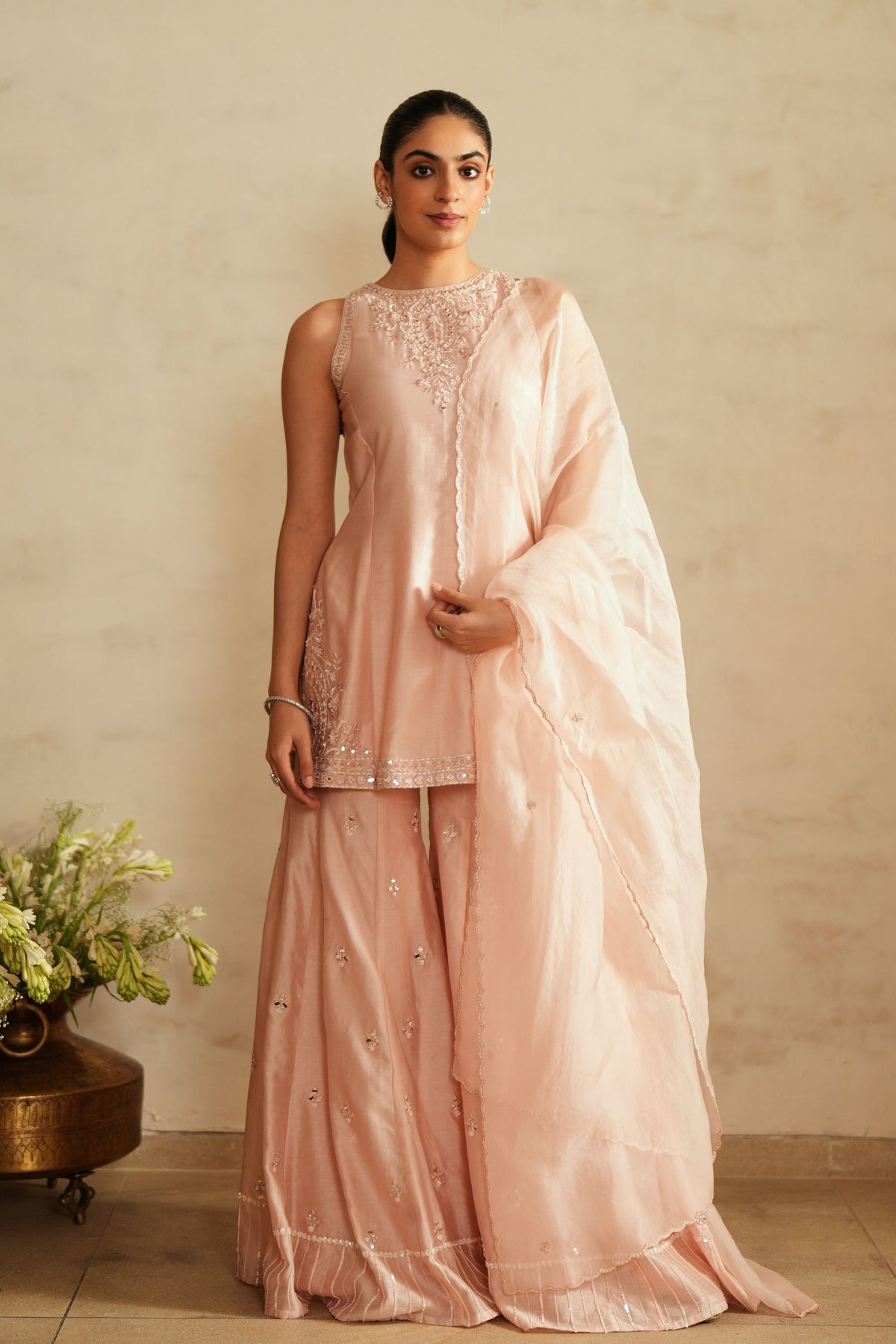 Baby Pink Princess Cut Top Sharara Set