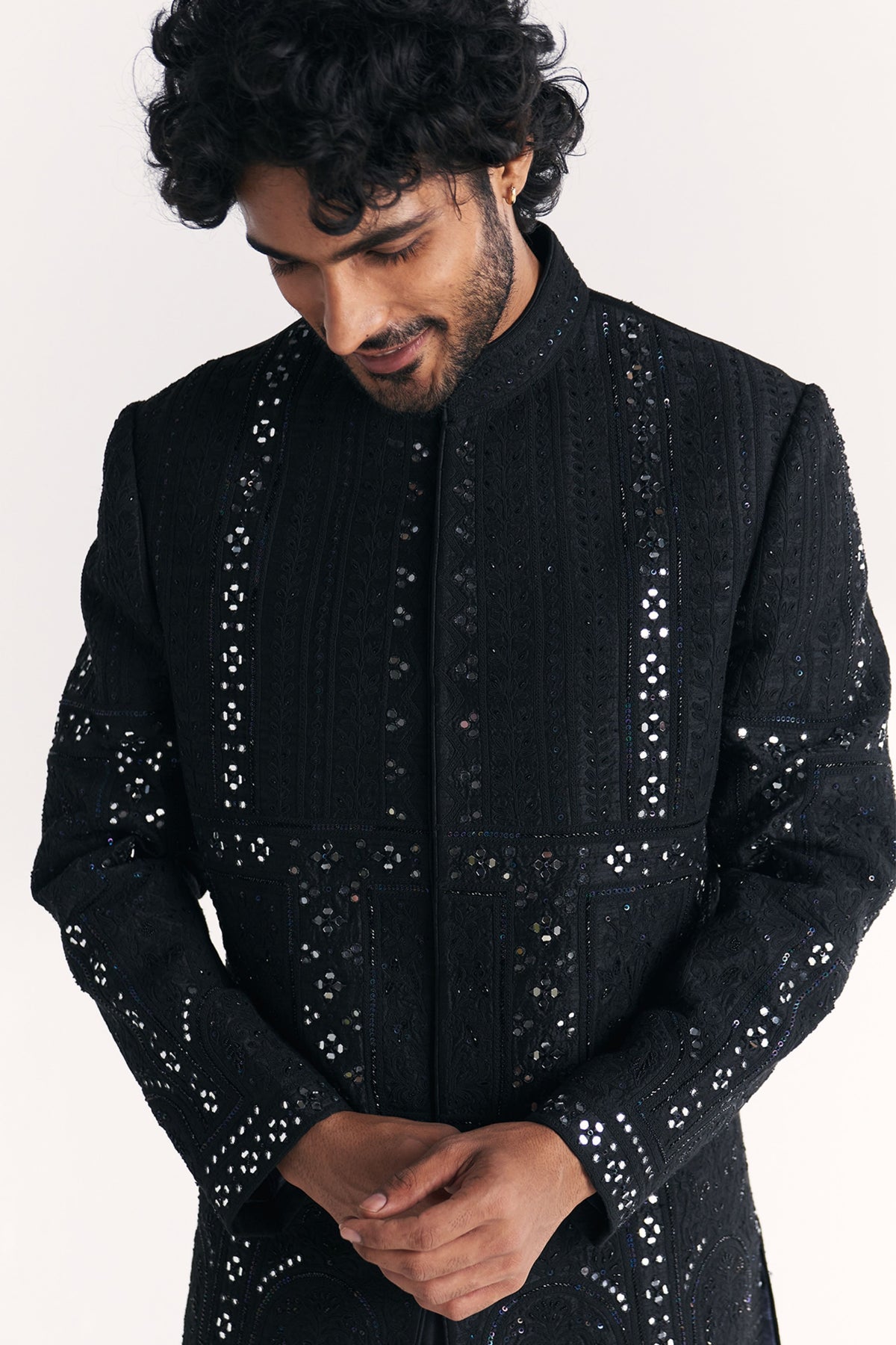 Kunj Black Achkan Set