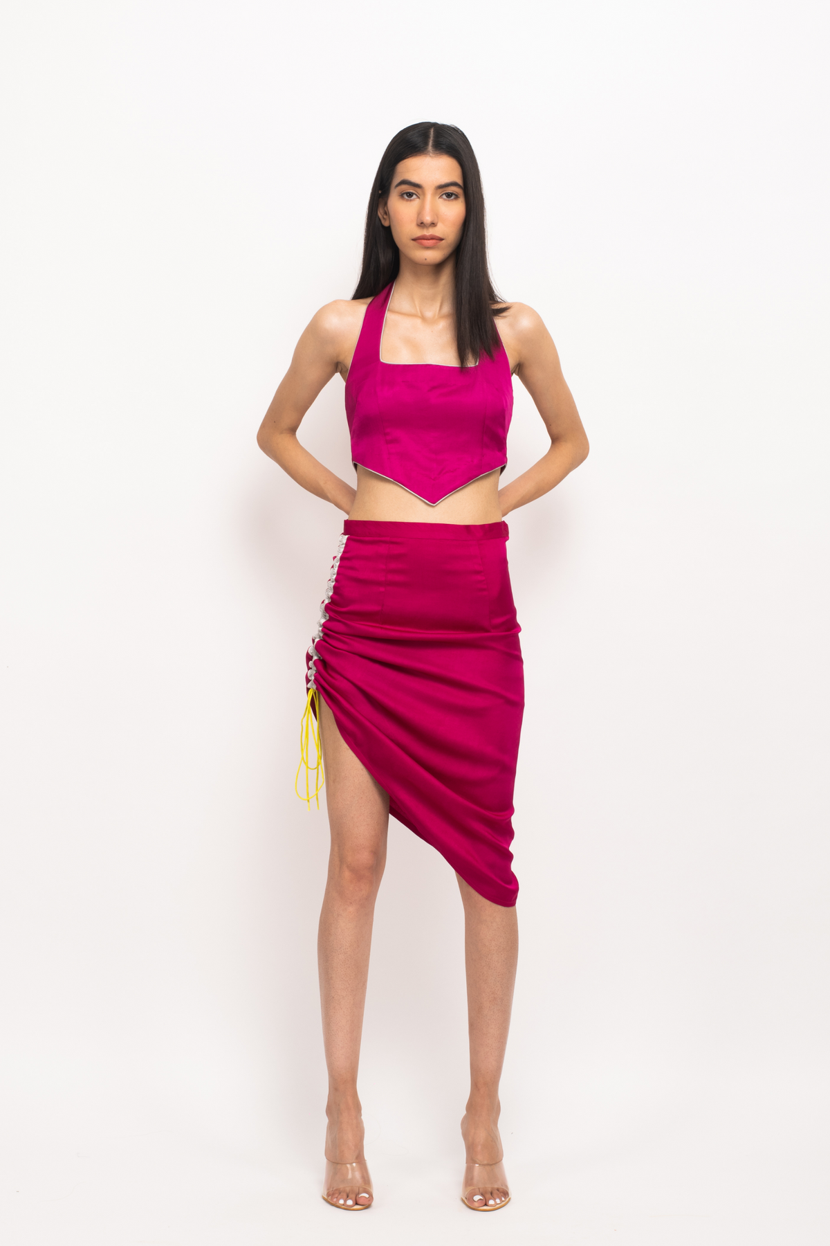 Wine and Grey Halter Neck Skirt Set