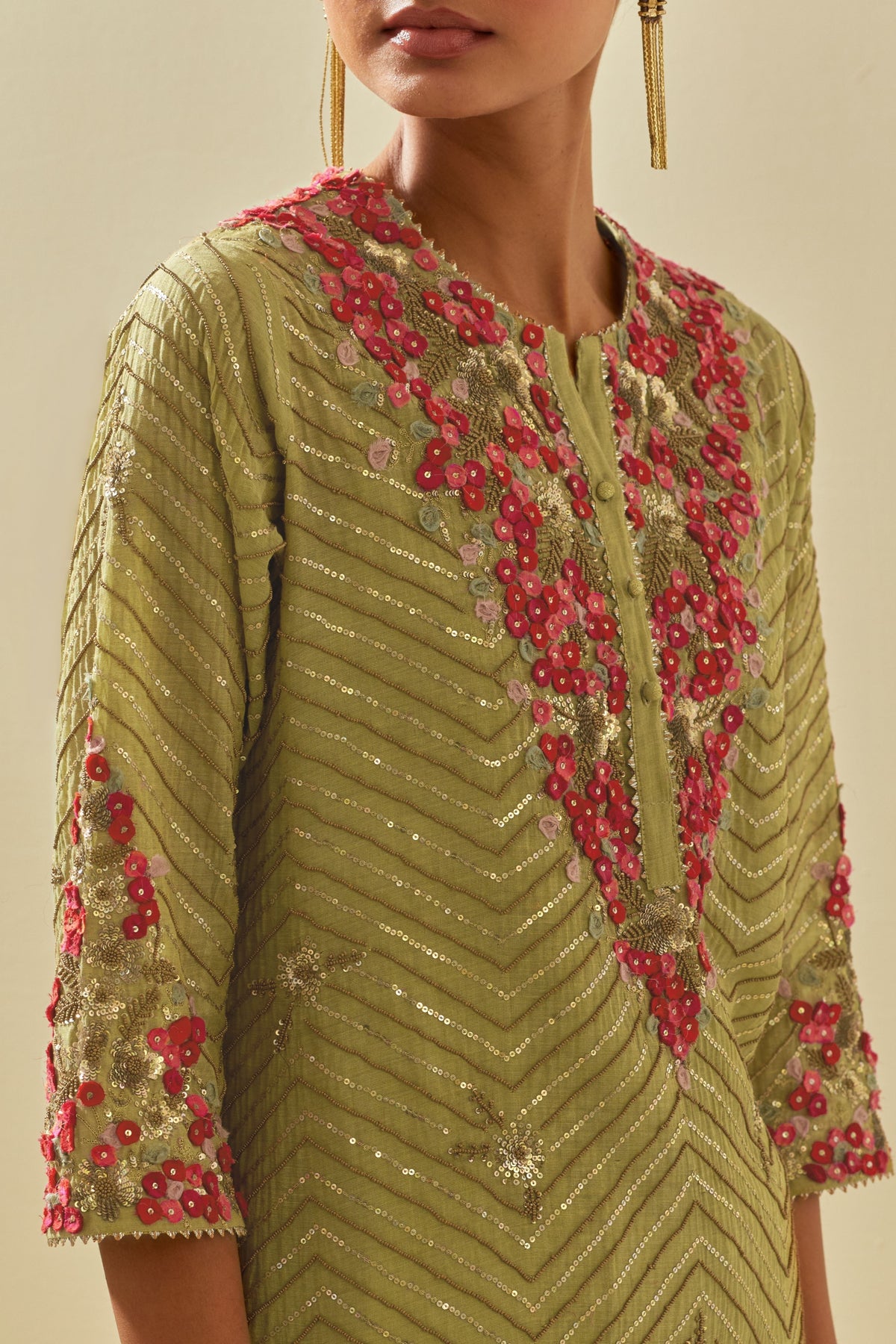 Green Tissue Chanderi Kurta Set