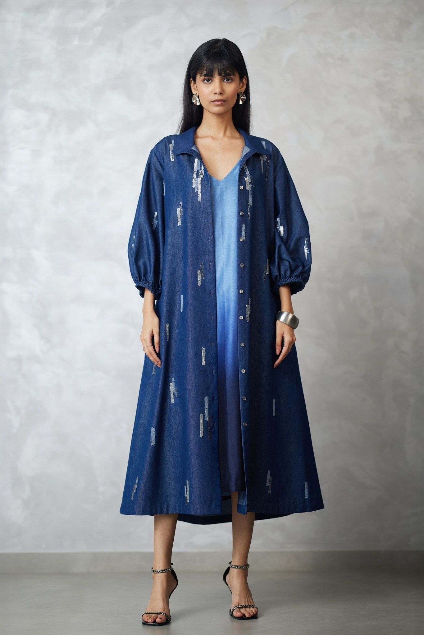 Denim Dark Blue Jacket Set - Nachiket Barve - Elahe