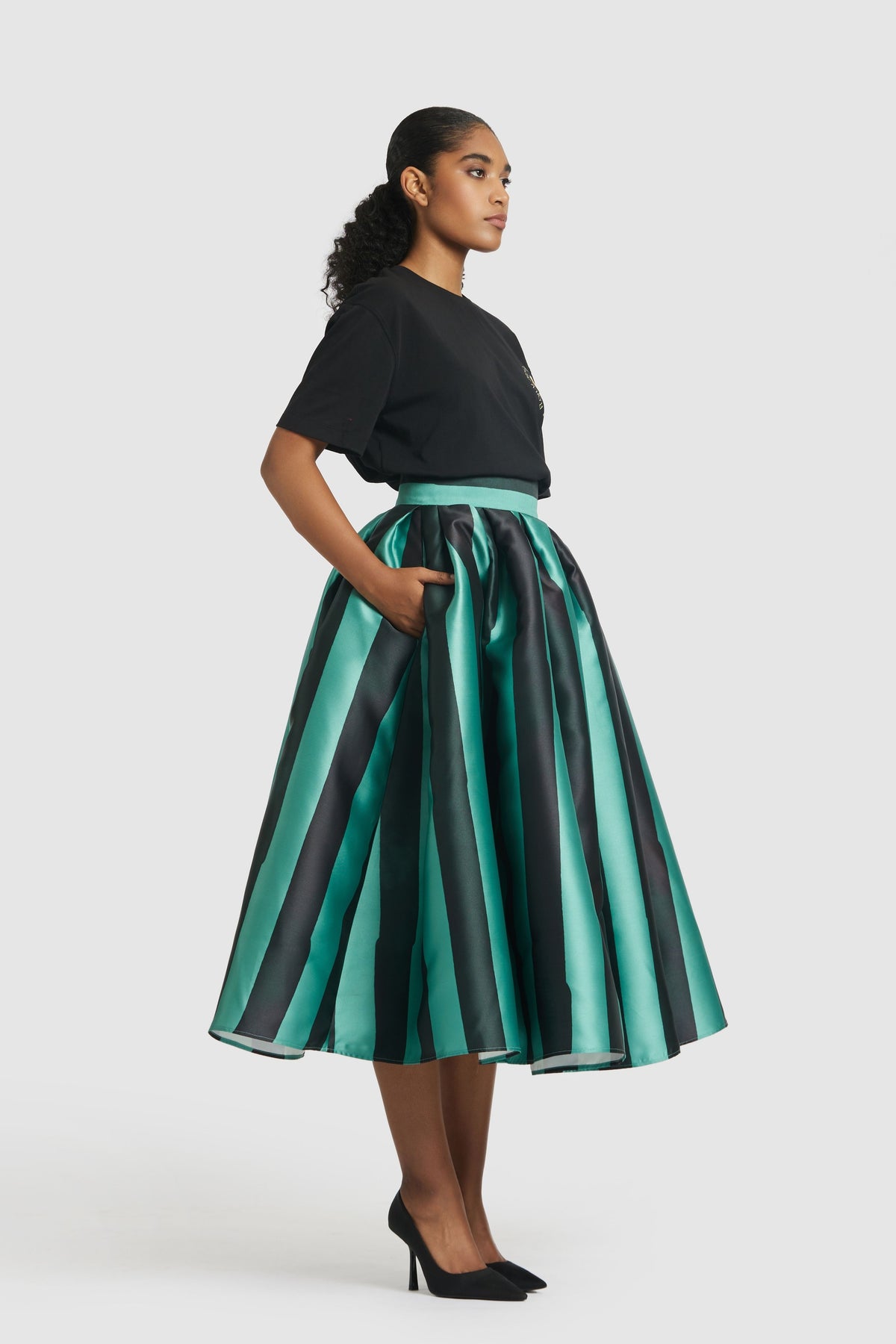 Green &amp; Black Striped Skirt