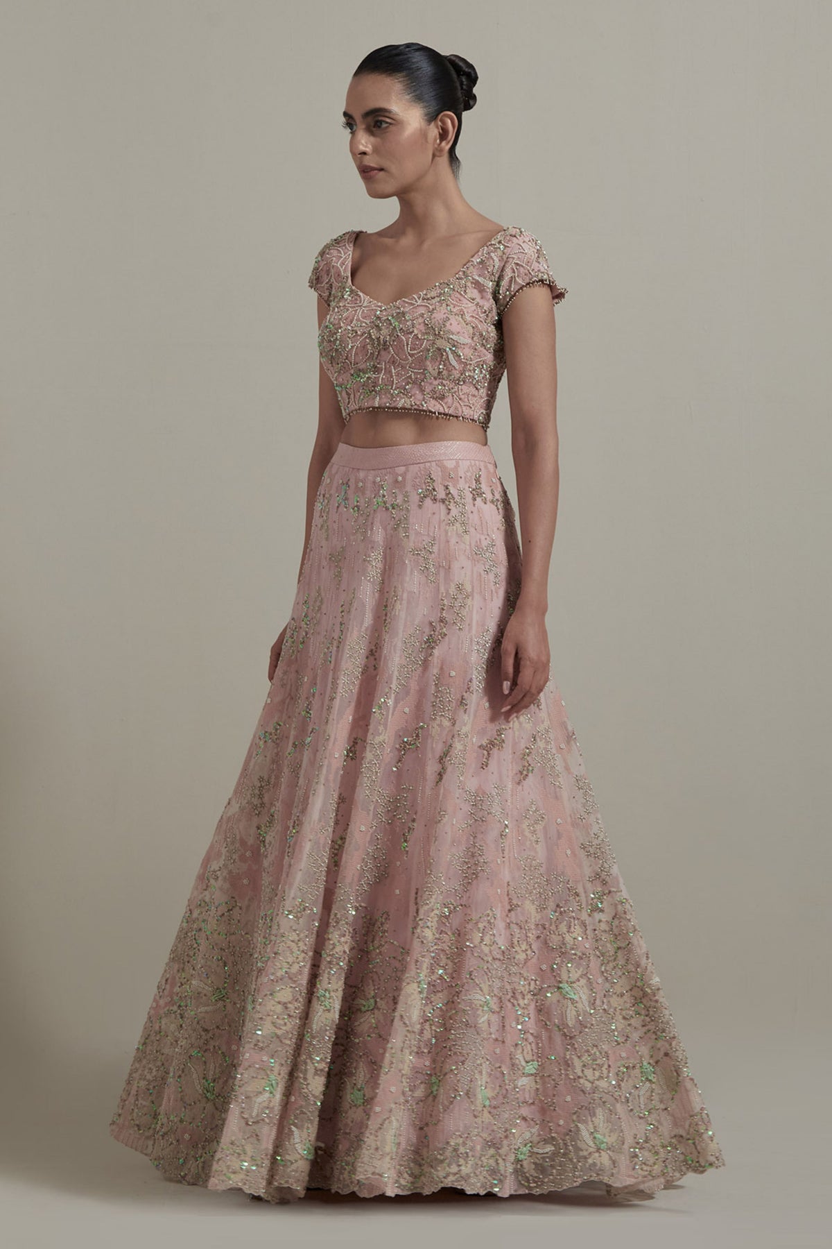 Pink Embroidered Lehenga Set