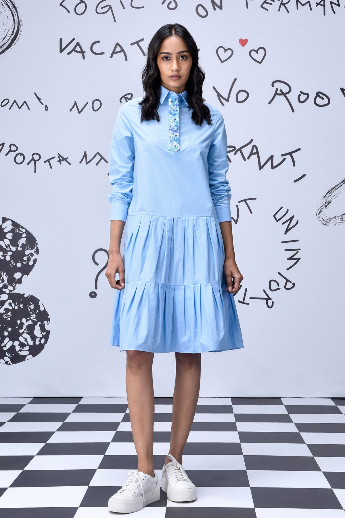 Sequenced Placket Dress Light Blue