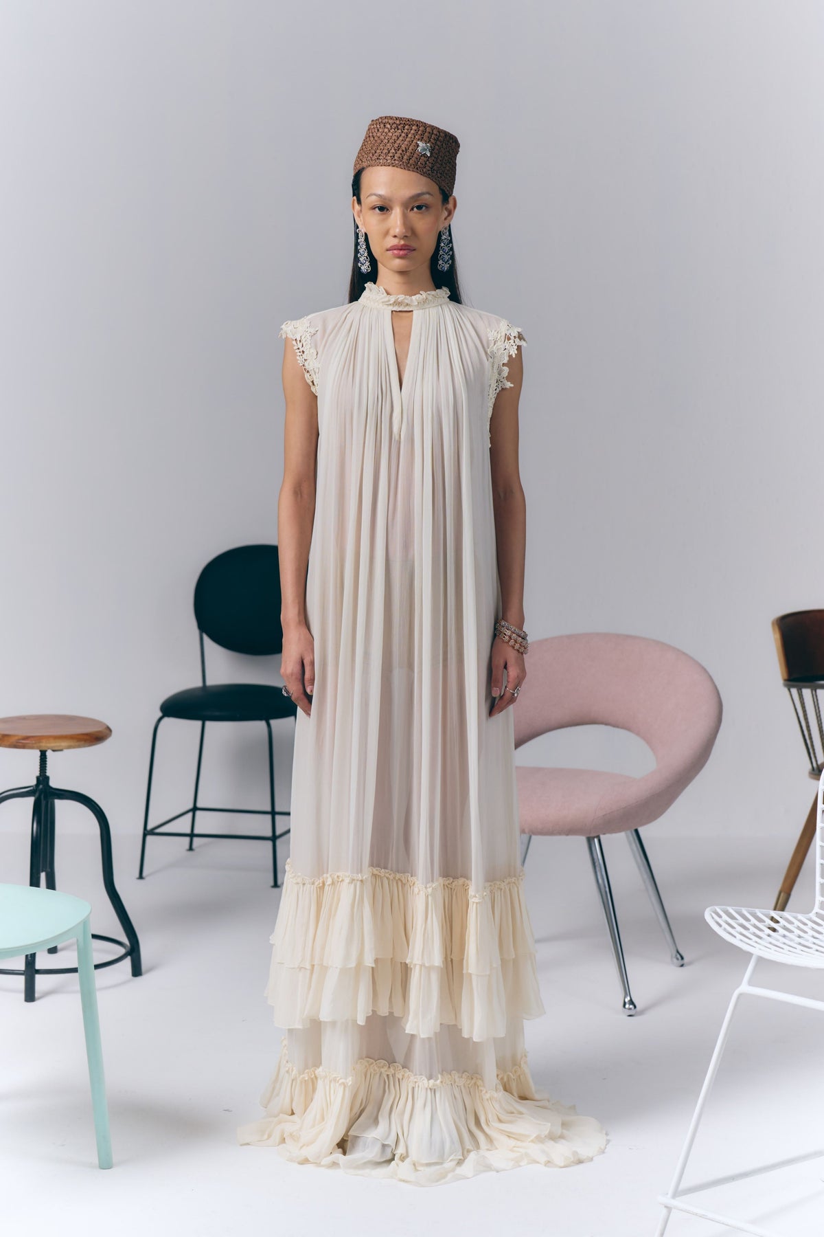Ivory Ruffle Long Dress