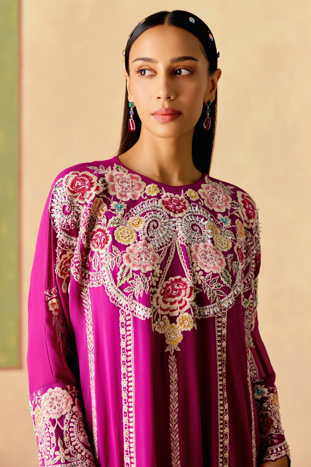 Purple  Embroidered Kimono Set