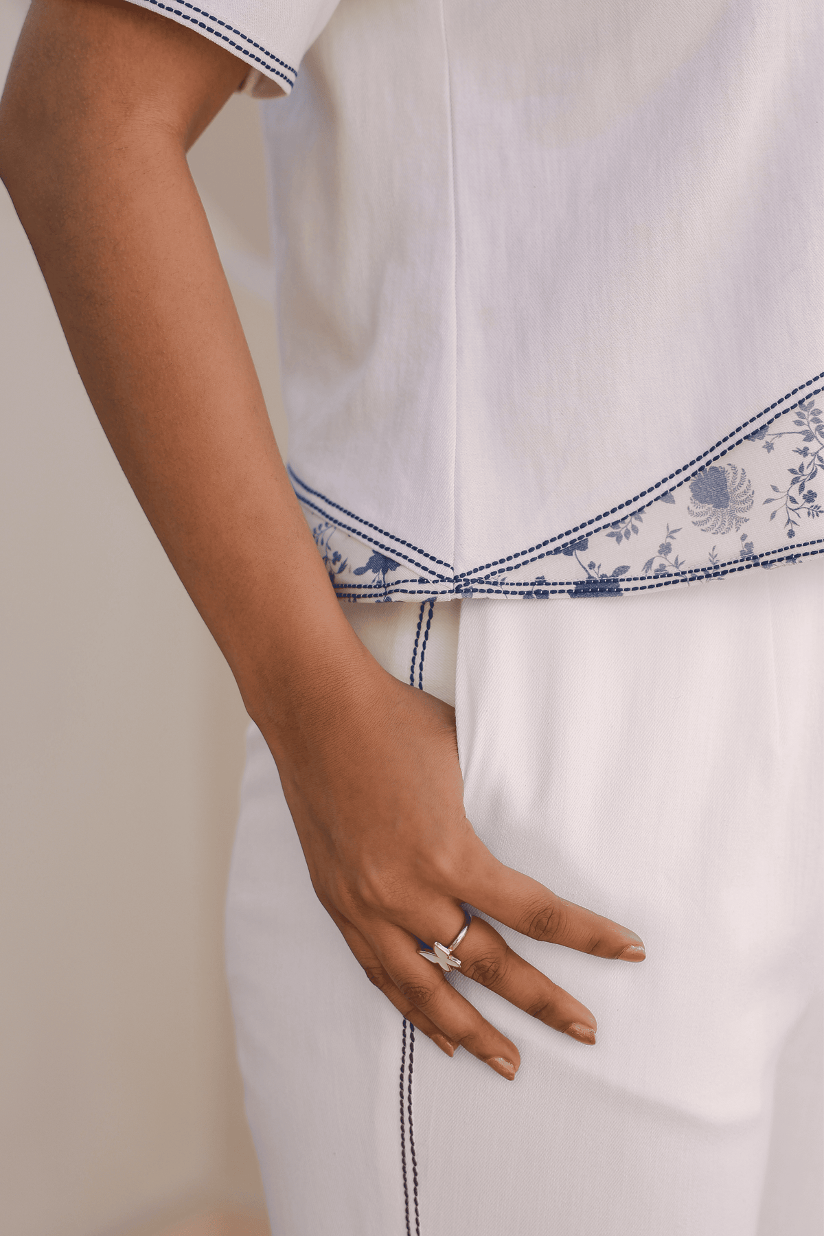 Azure Boat Neck Co-ord Set in White